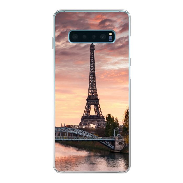 MuchoWow Handyhülle Ein wunderschöner orangefarbener Himmel über dem Eiffelturm in Paris Phone Case Handyhülle Samsung Galaxy S10 Lite Silikon Schutzhülle