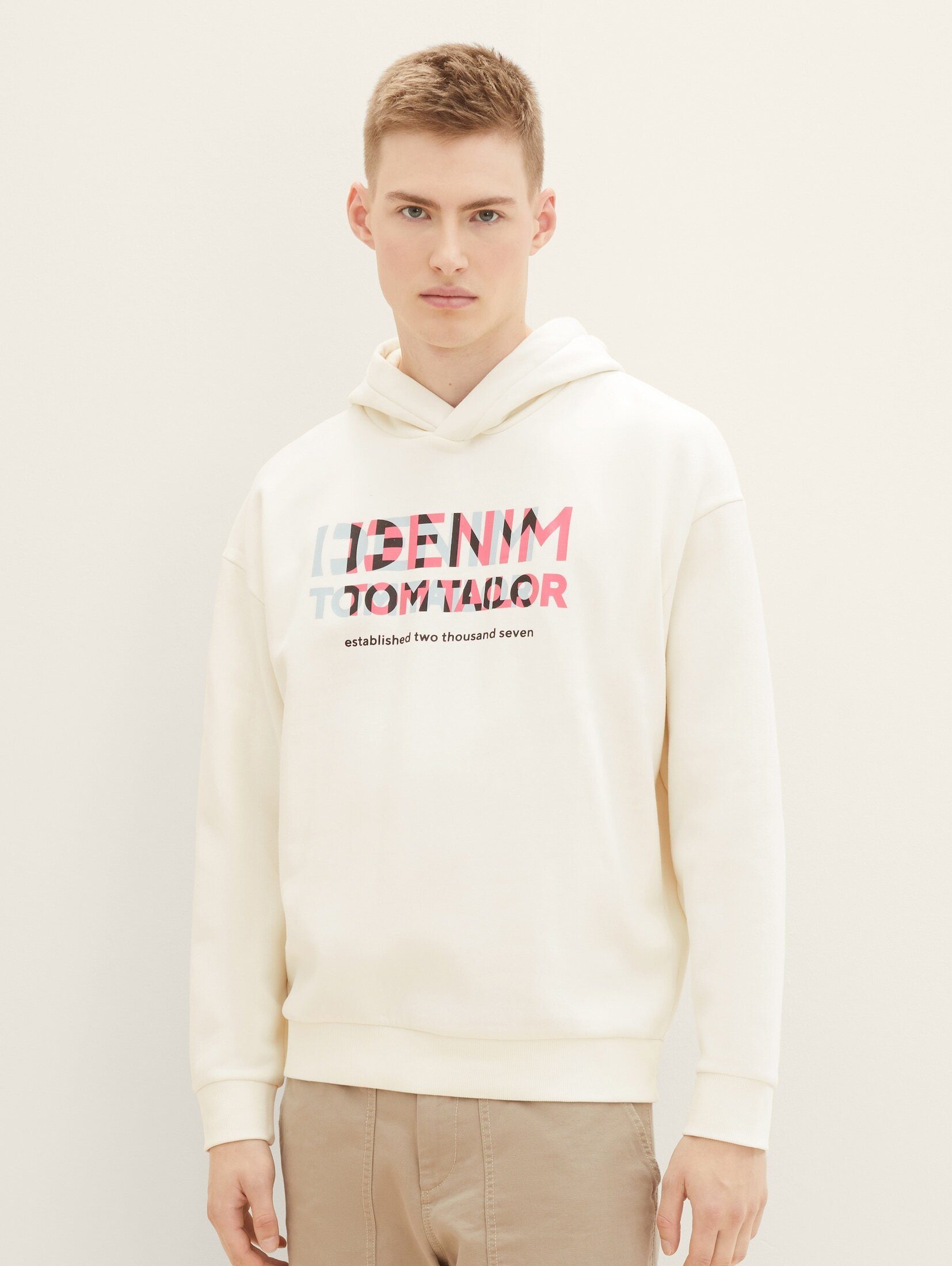 TOM TAILOR Denim Hoodie Hoodie mit Logo Print Wool White