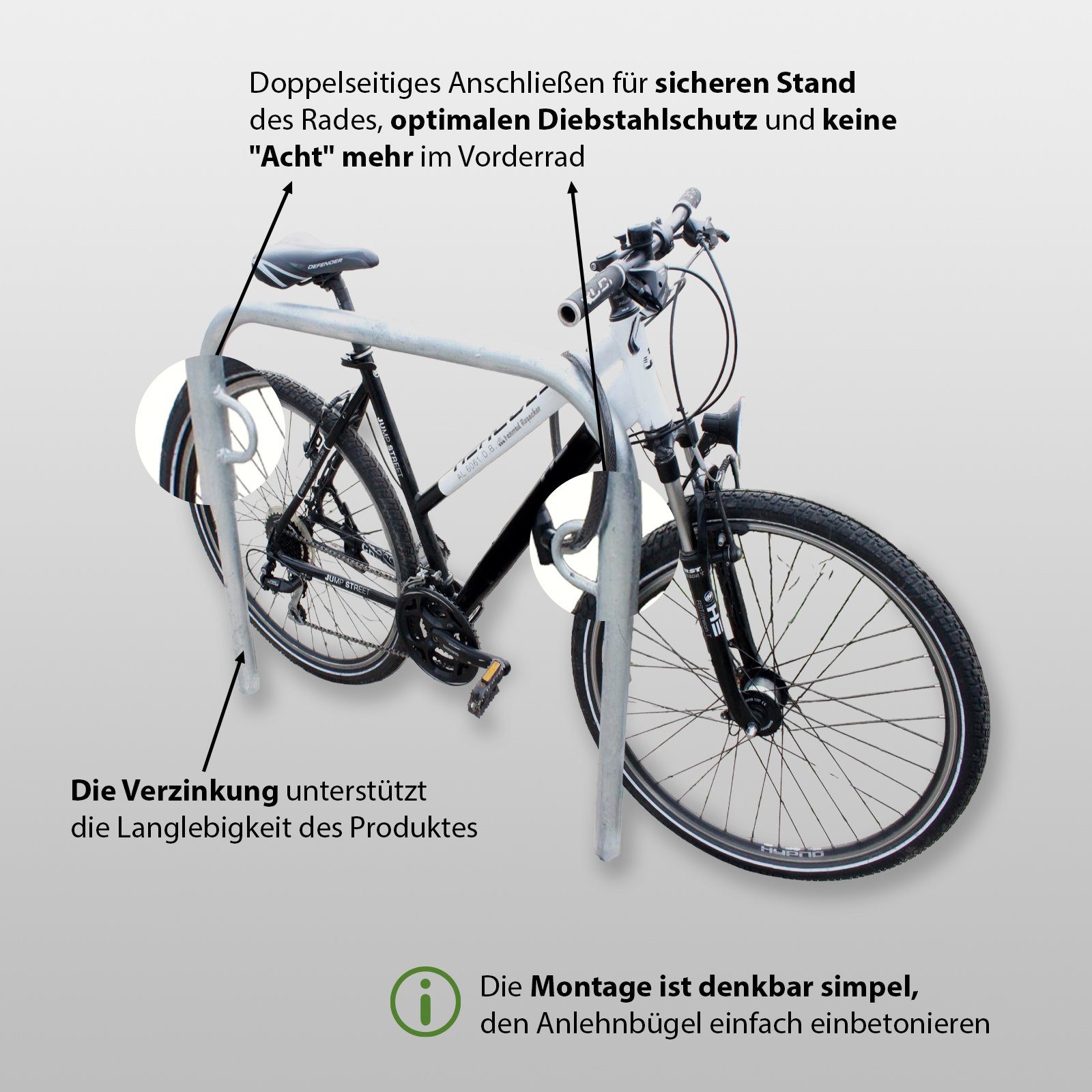 TRUTZHOLM Fahrradständer Fahrradanlehnbügel 115 x 99 cm Stah Ø 49 mm Fahrradständer Typ U, zum Einbetonieren,feuerverzinkt