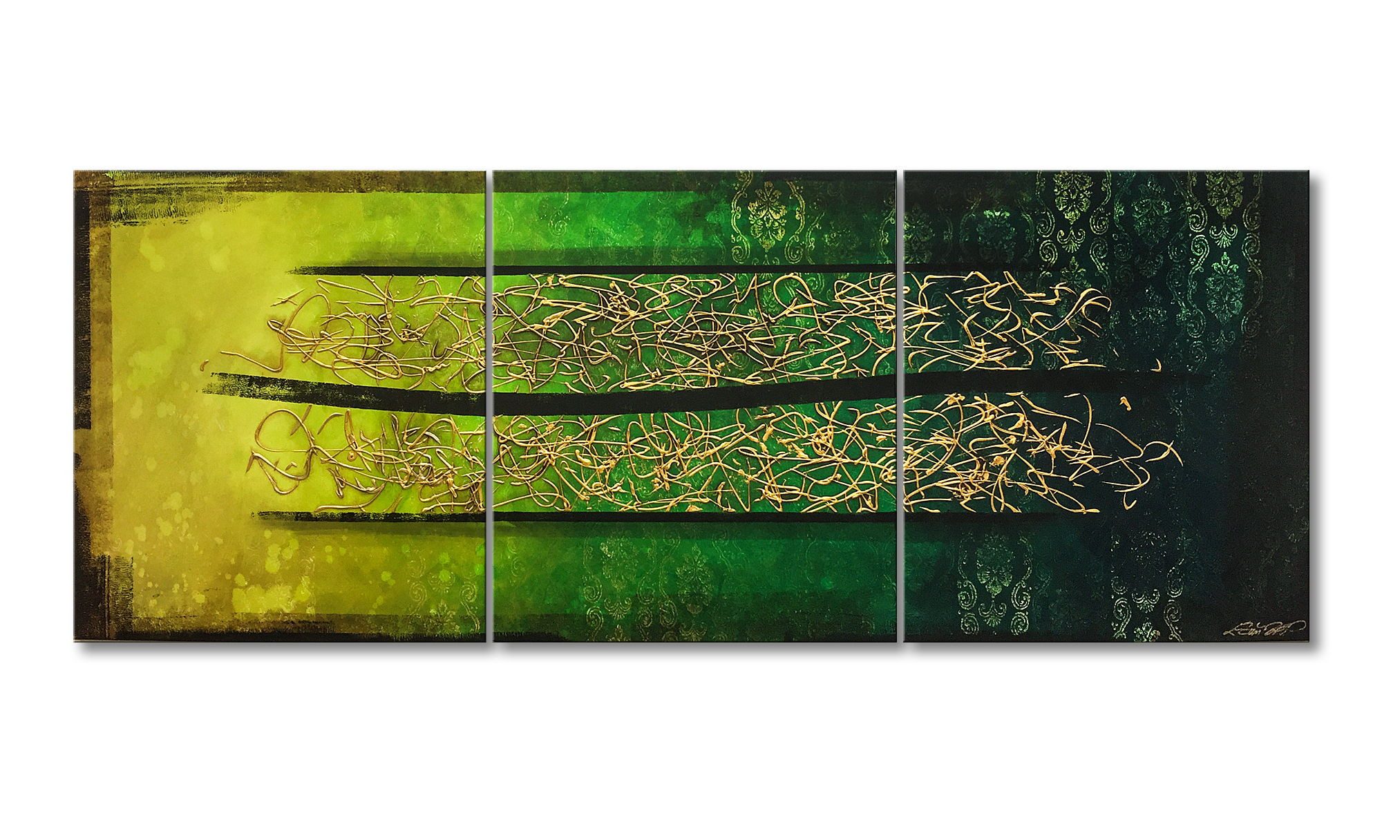 WandbilderXXL XXL-Wandbild Jungle Gold 210 x 80 cm, Abstraktes Gemälde, handgemaltes Unikat