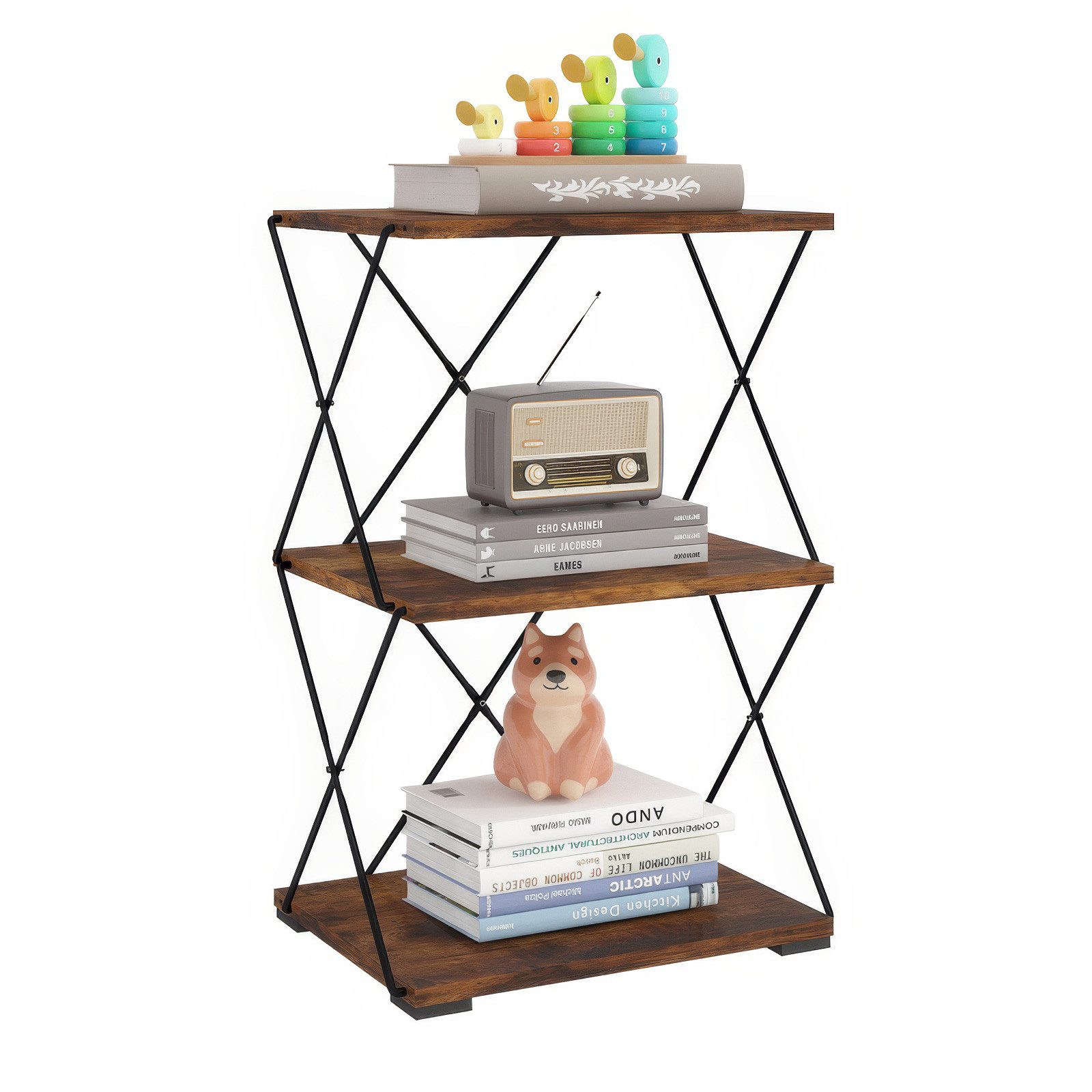 BlingBin Bücherregal 3-stufiges Leiterregal mit 40 cm Breite und rutschfesten Füßen, Standregal Aufbewahrung Küchenregal 1-tlg., Badregal, offenes Standregal für Schlafzimmer, Wohnzimmer, Küche