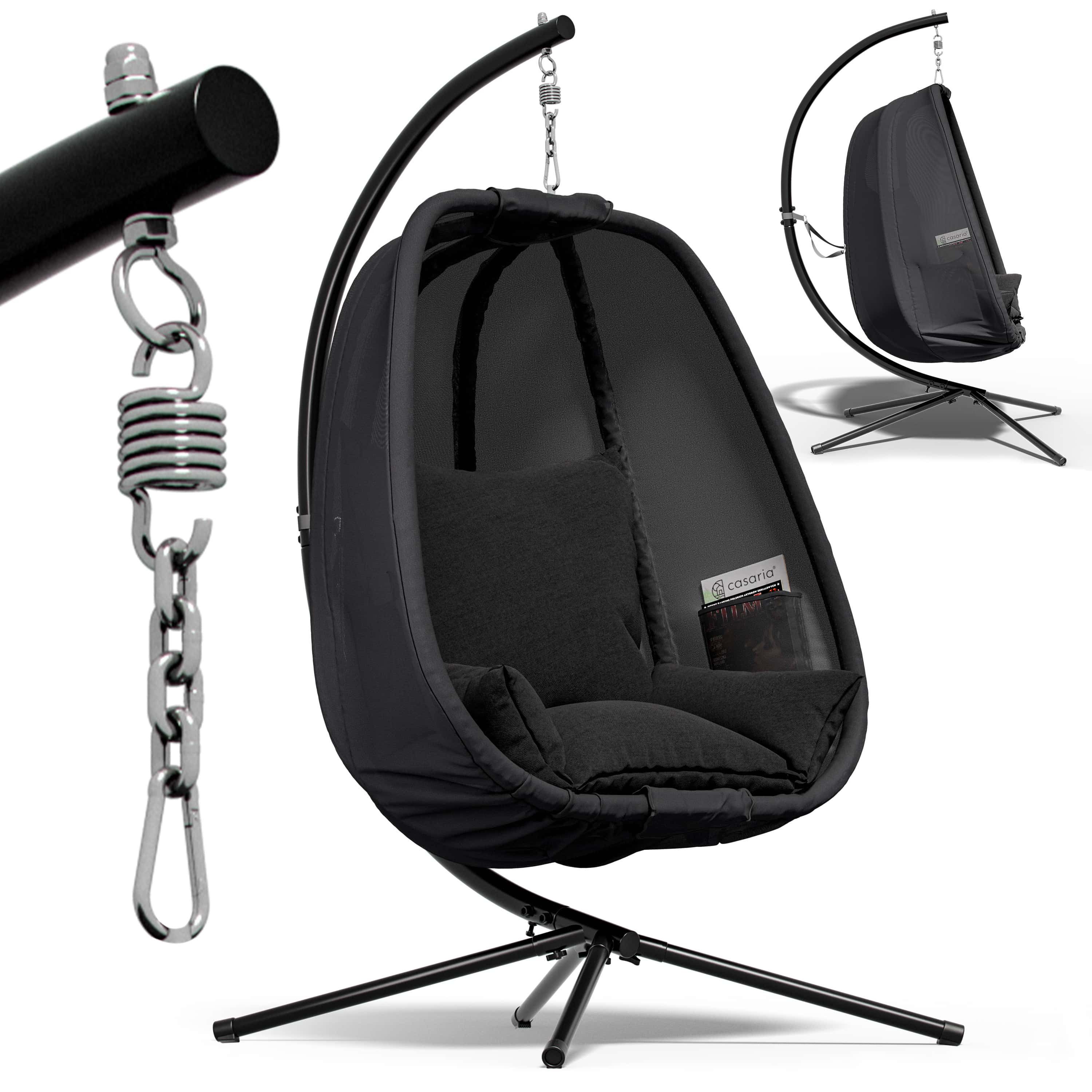 Casaria Hängesessel, mit Gestell XXL Kissen & Seitentaschen Outdoor Wetterfest 150kg