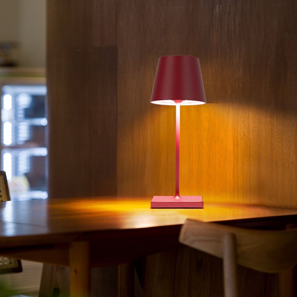 SIGOR Außen-Tischleuchte, LED-Leuchtmittel fest verbaut, Warmweiß, Außenleuchte Tischleuchte kirschrot LED