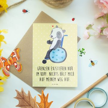Mr. & Mrs. Panda Grußkarte Panda Rollstuhl - Gelb Pastell - Geschenk, Grußkarte, Karte, Hochzeit, Einzigartige Motive
