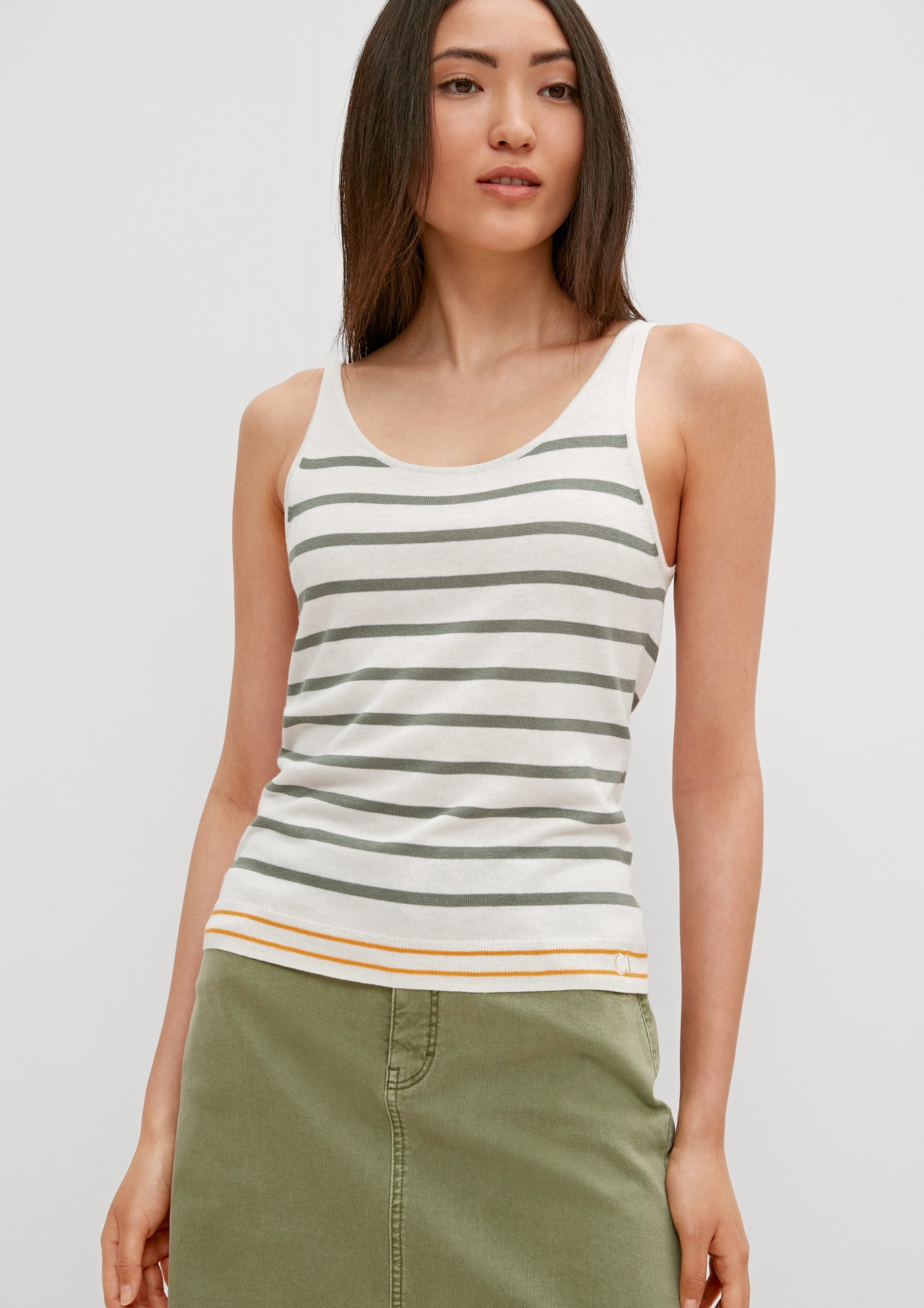 identity mit casual Pullunder stripes Feinstrick-Top Streifenmuster knit comma Stickerei khaki