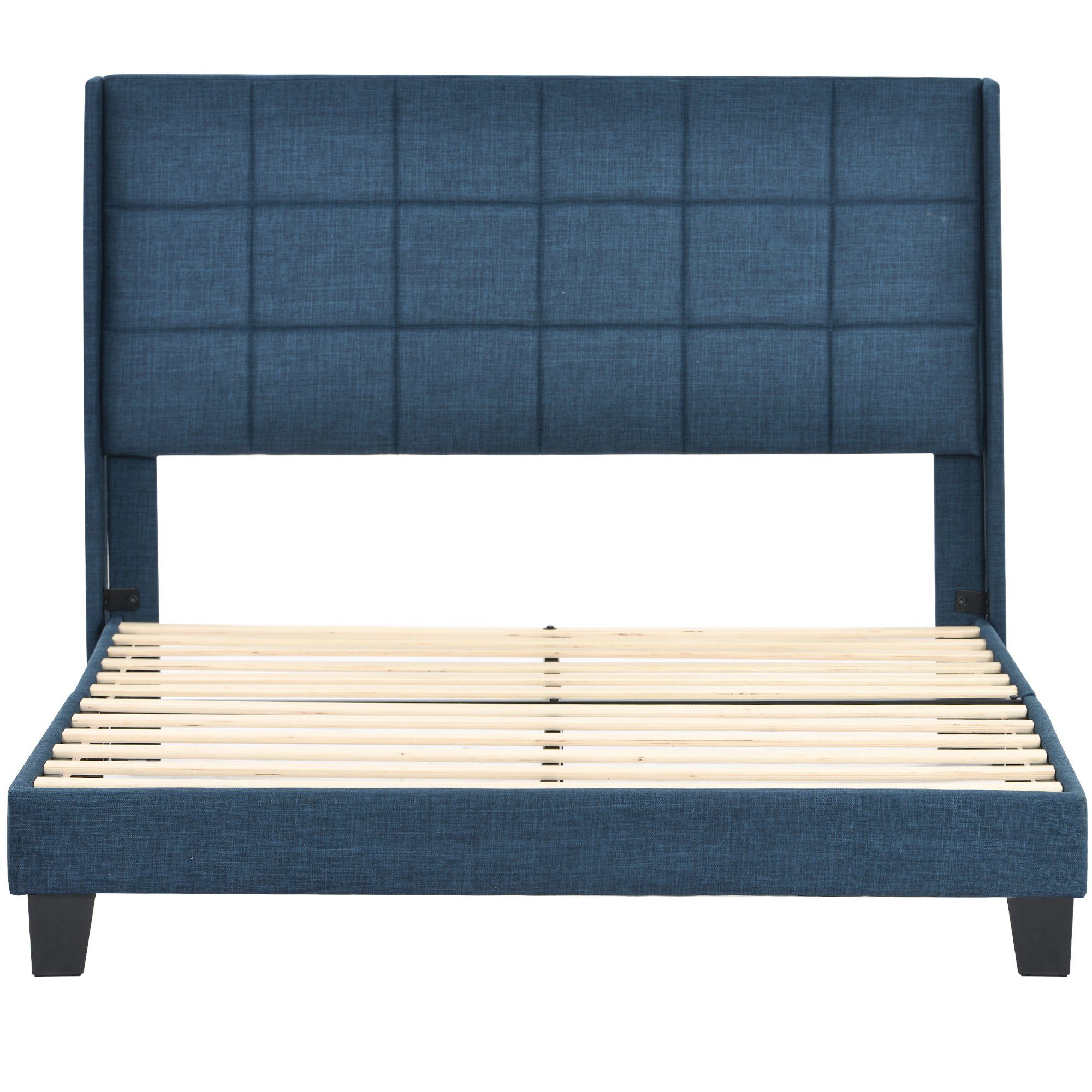 Polsterbett (Doppelbett), Holzbett 140x200cm, Lattenrost aus Holz, Gepolstertes Kopfteil, Leinen