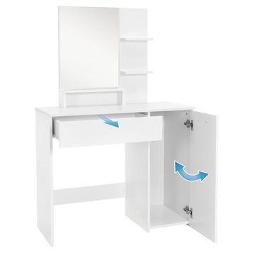 ML-DESIGN Schminktisch Frisiertisch Frisierkommode Schminkkommode Make-up Tisch Kosmetiktisch, mit Spiegel und Schublade 90x38x138cm Weiß modern