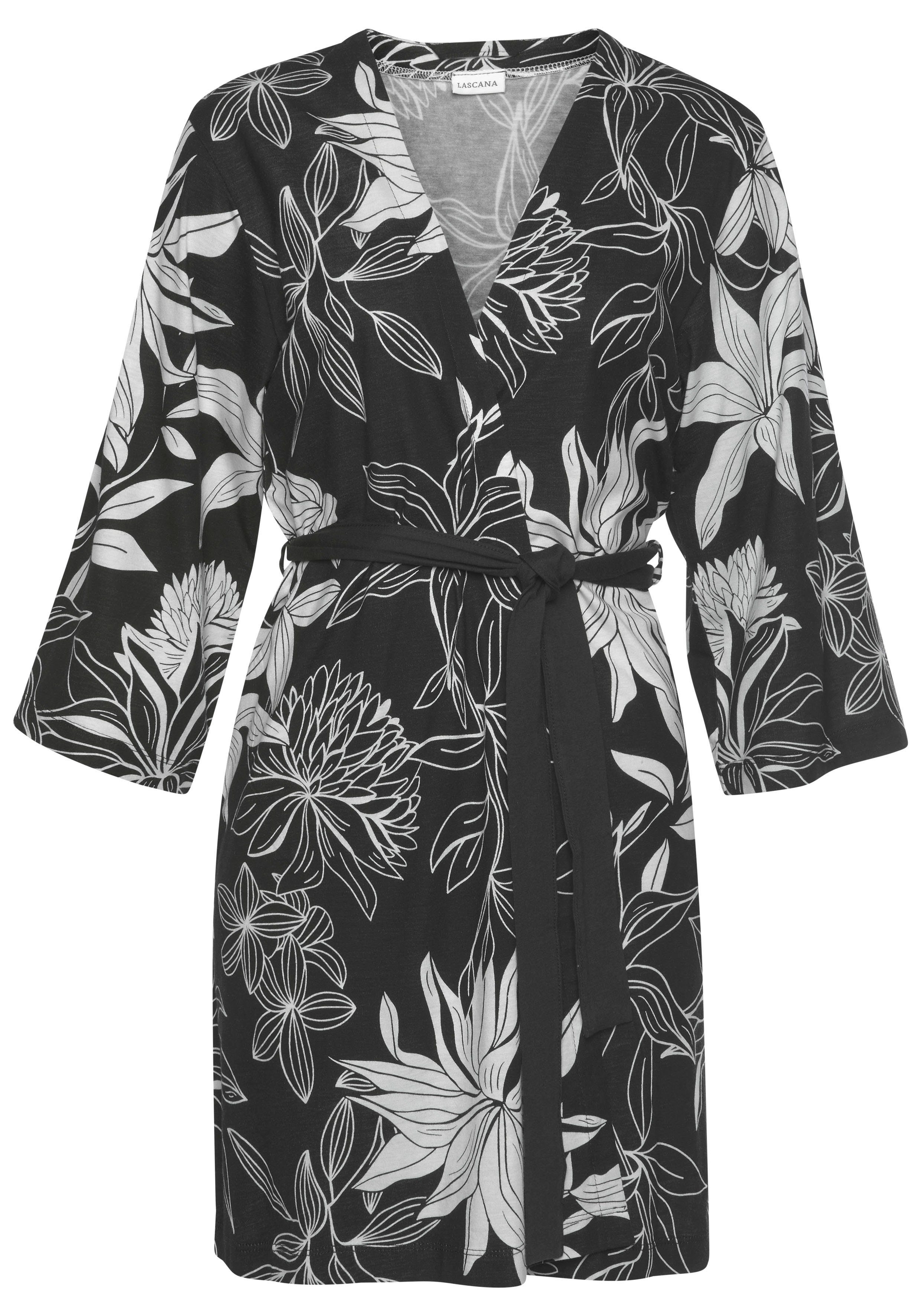LASCANA Kimono, Kurzform, Single-Jersey, Kimono-Kragen, Gürtel, mit floralem Druck. € 39,99