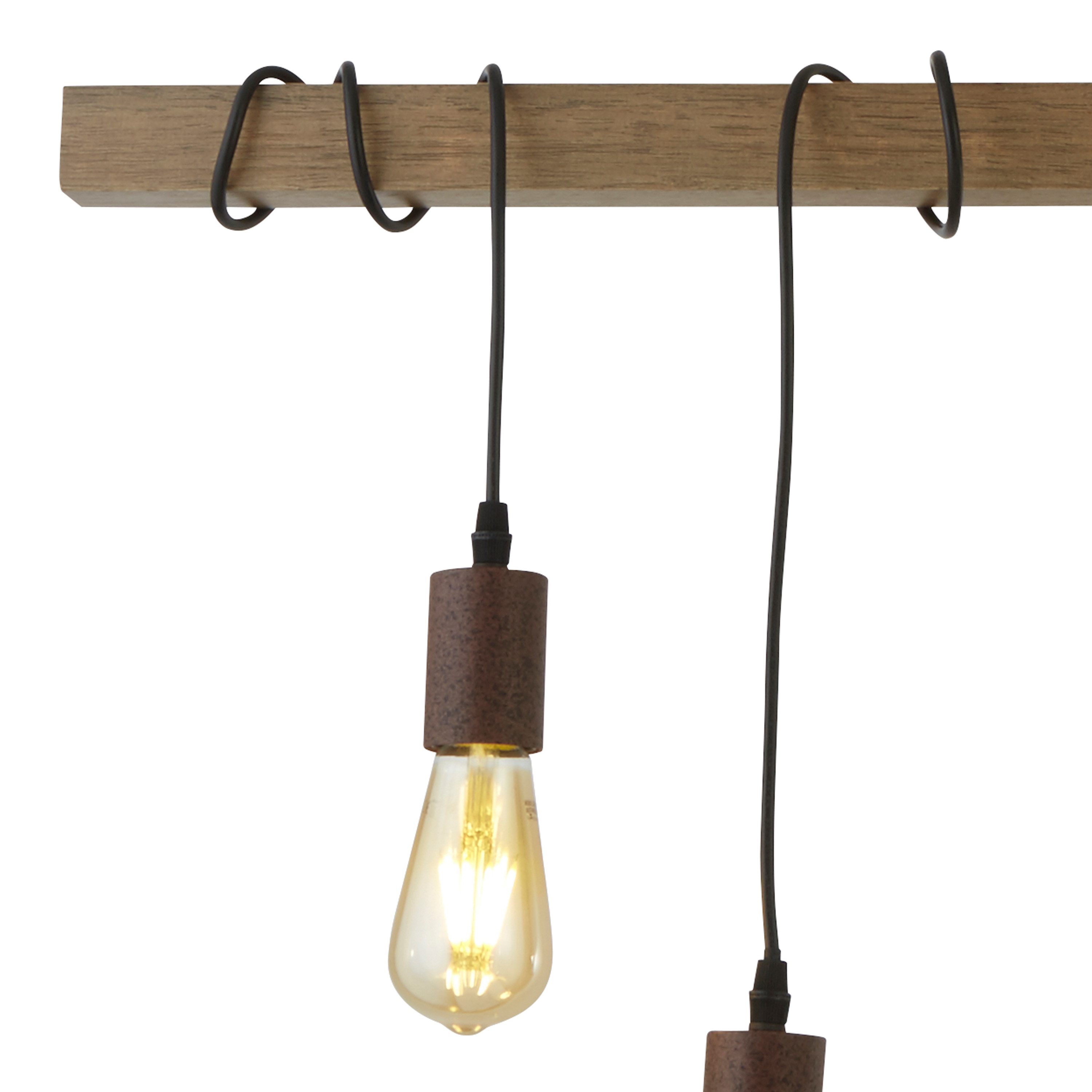 Searchlight Hängeleuchte Barn 6Lt Pendant - Black Metal & Wood, Leuchtmittel wechselbar