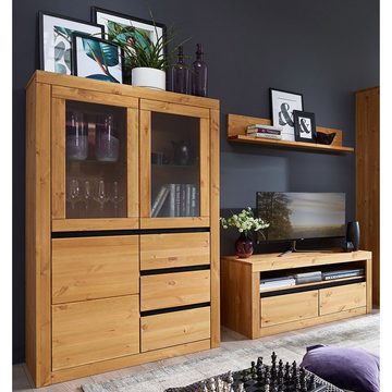 Lomadox Highboard WILSON-69, in eichefarbig Kiefer Massivholz, Softclose, B/H/T: ca. 94,5/150/42 cm