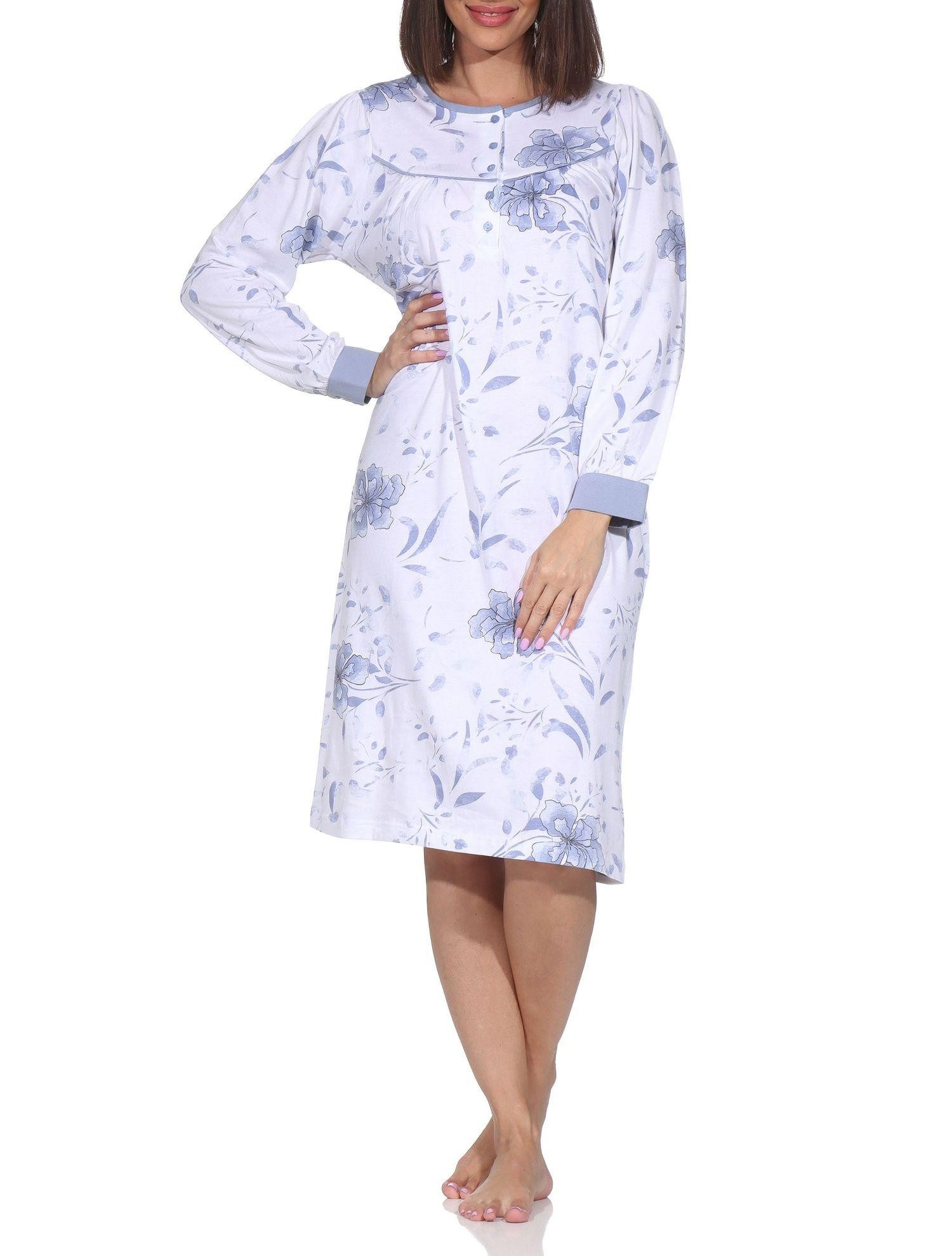 Nachthemd Damen langarm Nachthemd im klassischen fraulichen Design