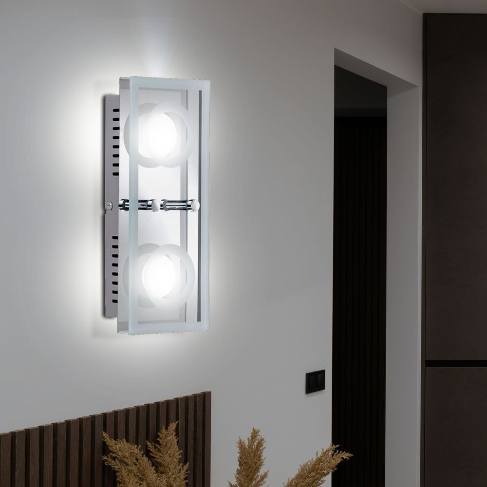 WOFI LED Wandleuchte, LED-Leuchtmittel fest verbaut, Warmweiß, LED Decken Leuchte Wohnraum Wand Lampe Glas Прожектори silber 2-flg WOFI