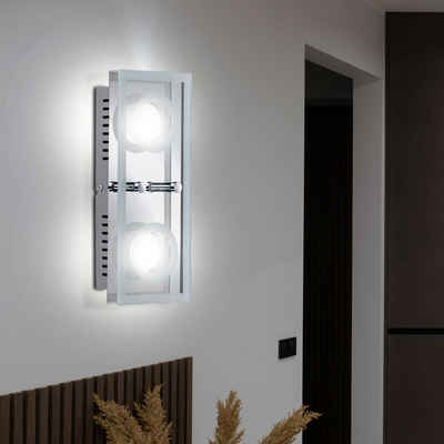 WOFI LED Wandleuchte, LED-Leuchtmittel fest verbaut, Warmweiß, LED Decken Leuchte Wohnraum Wand Lampe Glas Strahler silber 2-flg WOFI
