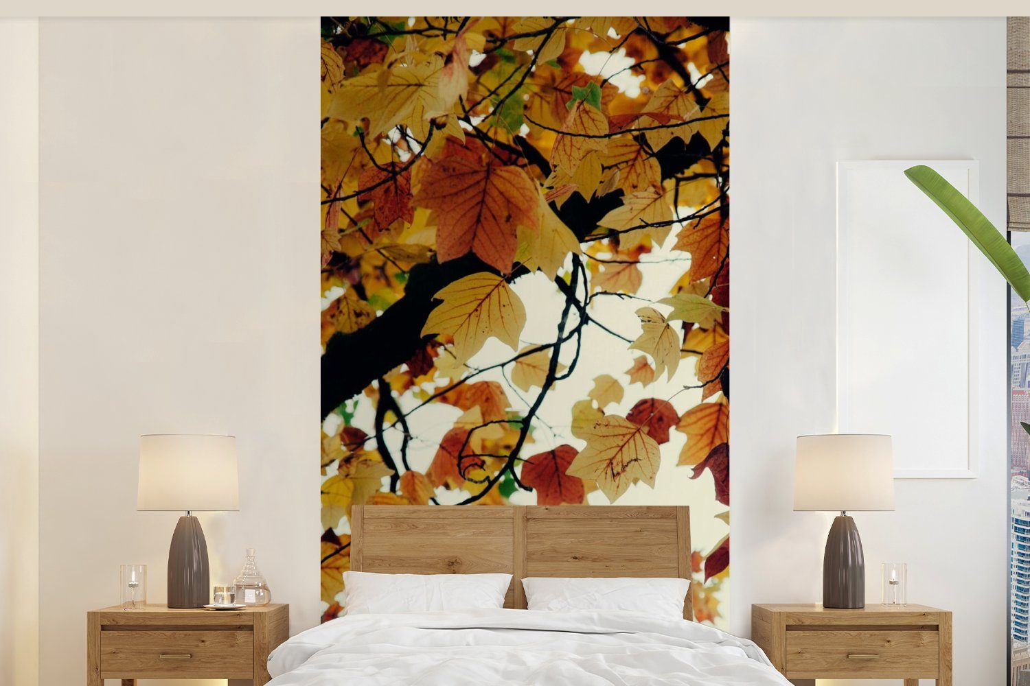 MuchoWow Fototapete Bäume - Herbstblätter - Natur, Matt, bedruckt, (2 St), Vliestapete für Wohnzimmer Schlafzimmer Küche, Fototapete
