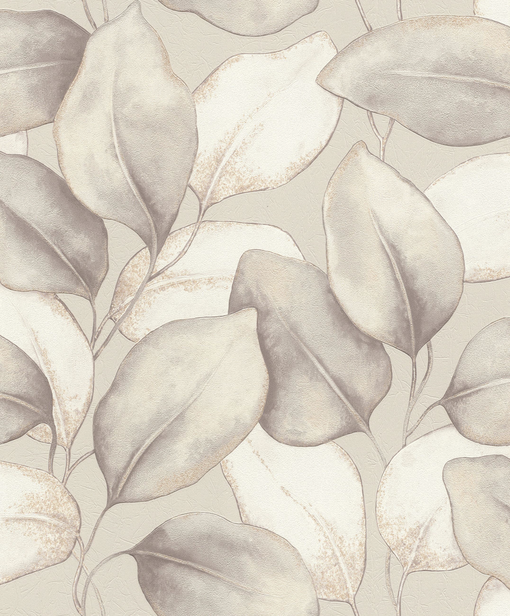 Rasch Vliestapete Blätter & Botanisches Muster - Vinyltapete Grau Gold, floral, (1 Rolle, 1 St., Kollektion 'Incanto' - 10,05 m x 0,53 m), Lichtbeständige Farben - Feucht abwischbar - Restlost abziehbar