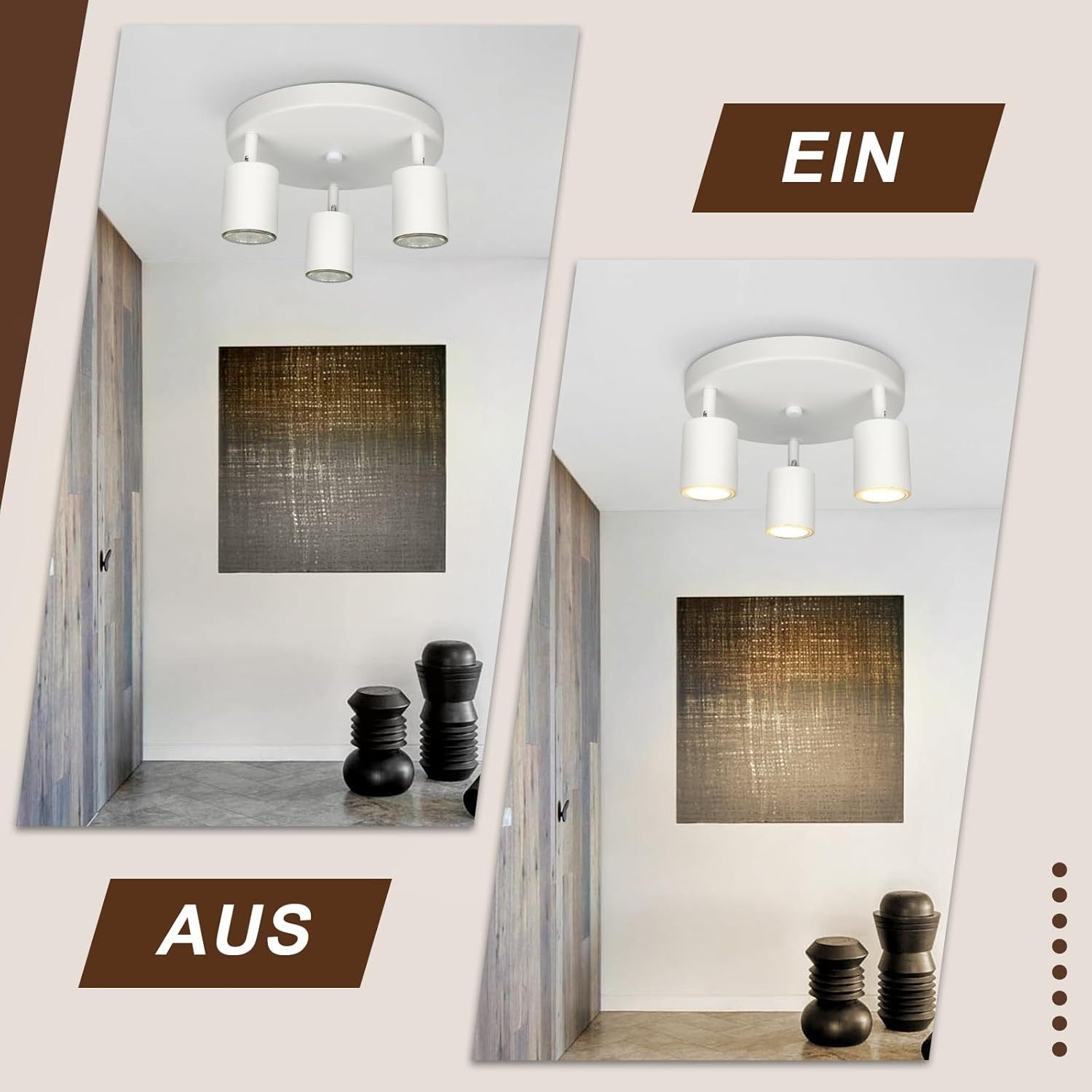 ZMH LED Deckenstrahler Retro Deckenleuchte Weiß/Schwarz -GU10 350°Schwenkbar Schlafzimmer, ohne Leuchtmittel, Modern Flurlampe Industrial Wandstrahler für Wohnz – Bild 3 von 5