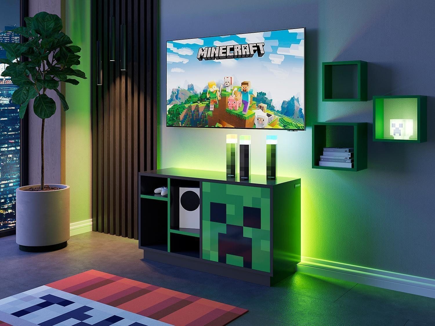 Lowboard MINECRAFT, 1 Glastür, Anthrazit, Grün, günstig online kaufen