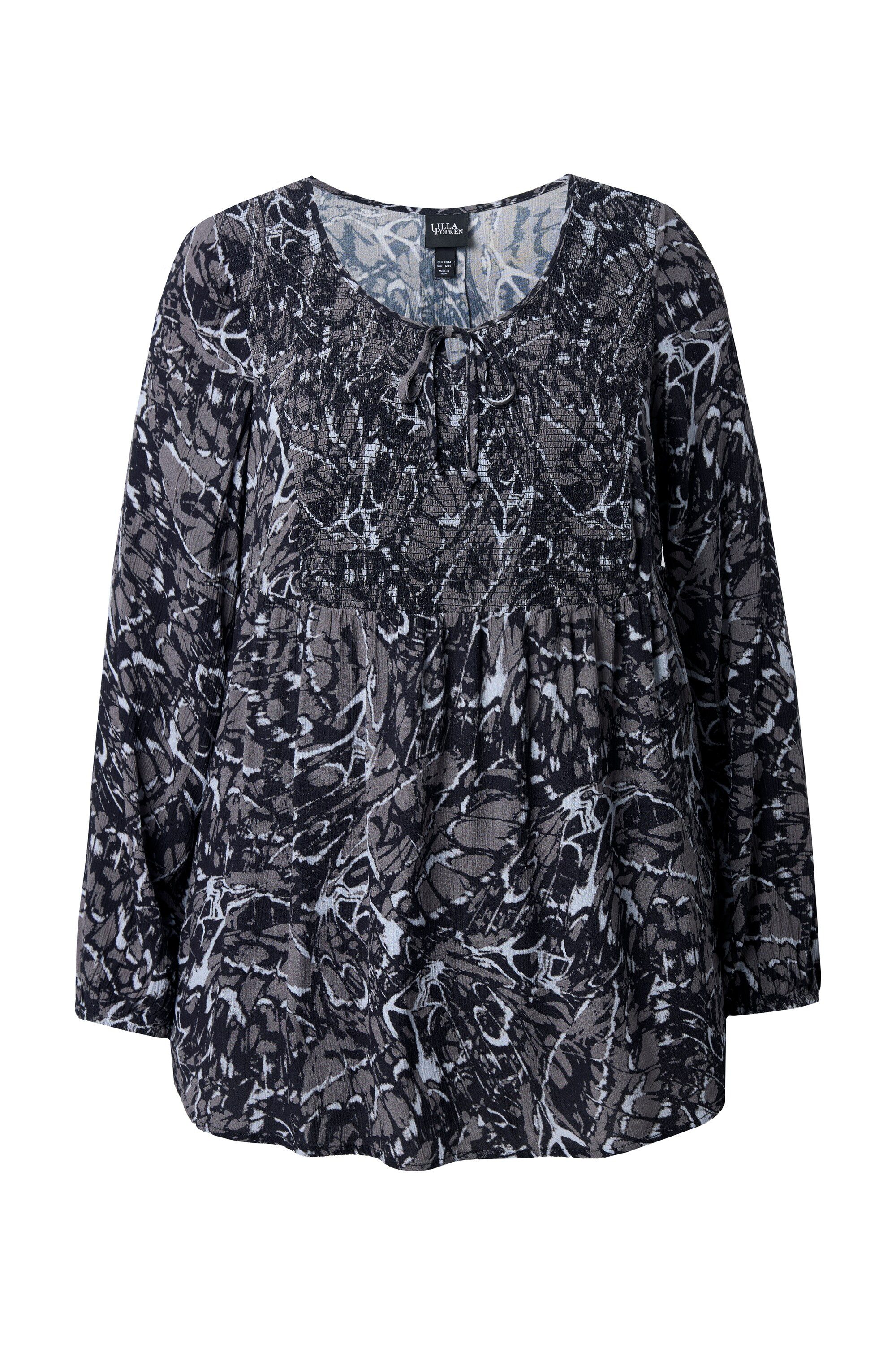 Ulla Popken Druckbluse Smokbluse Schmetterlinge A-Linie Rundhals Langarm günstig online kaufen