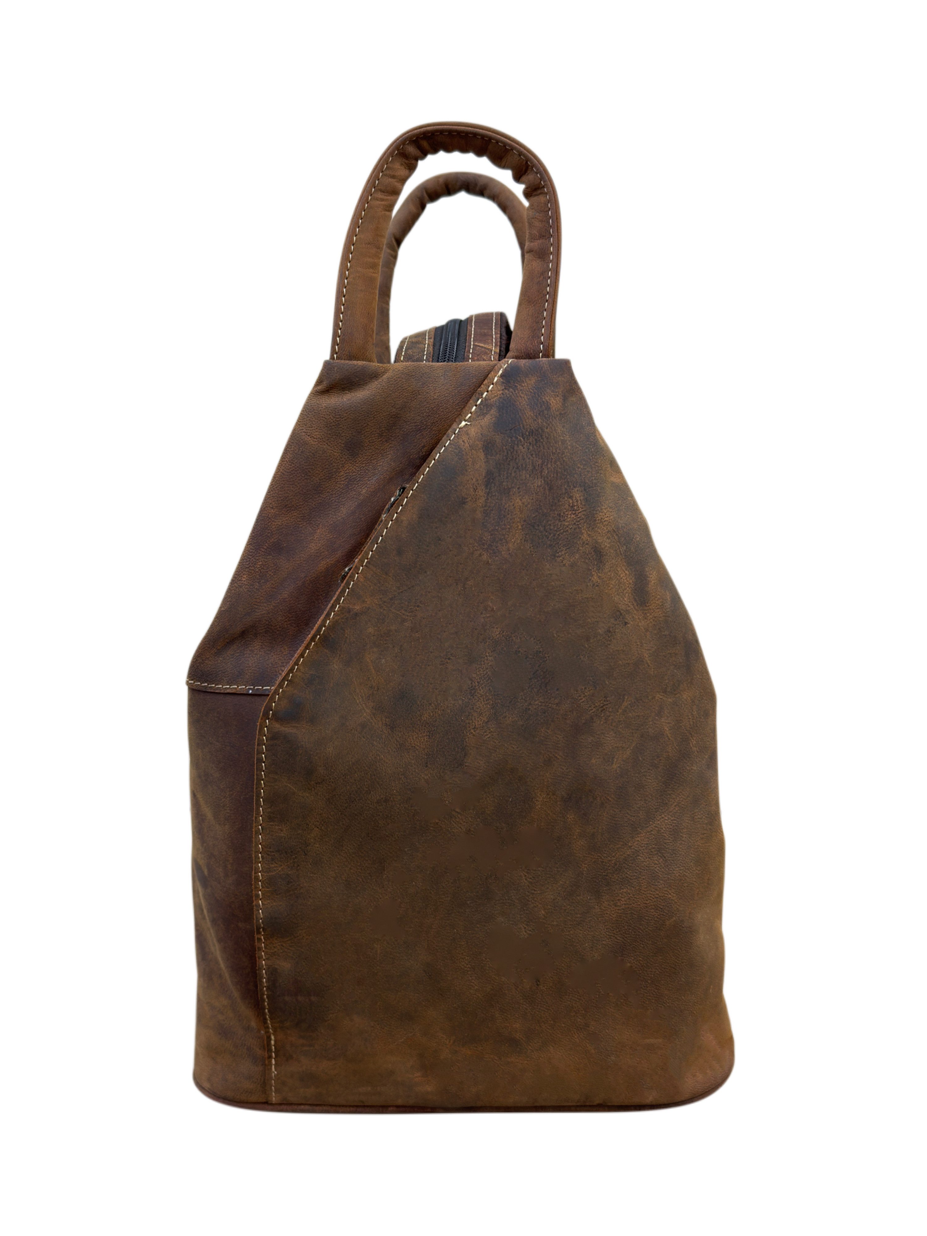 Bayern Bag Cityrucksack B5010, Damen City-Lederrucksack aus echtem Ziegenleder im Vintage-Look