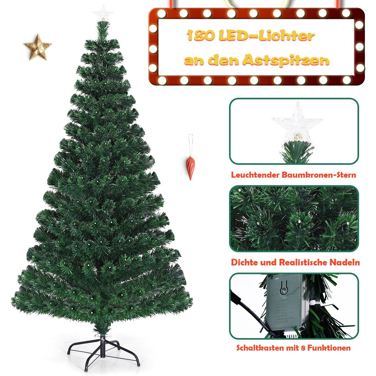 Blink-Modi LED COSTWAY Nadeln Weihnachtsbaum, 8 Tannenbaum PVC & Künstlicher