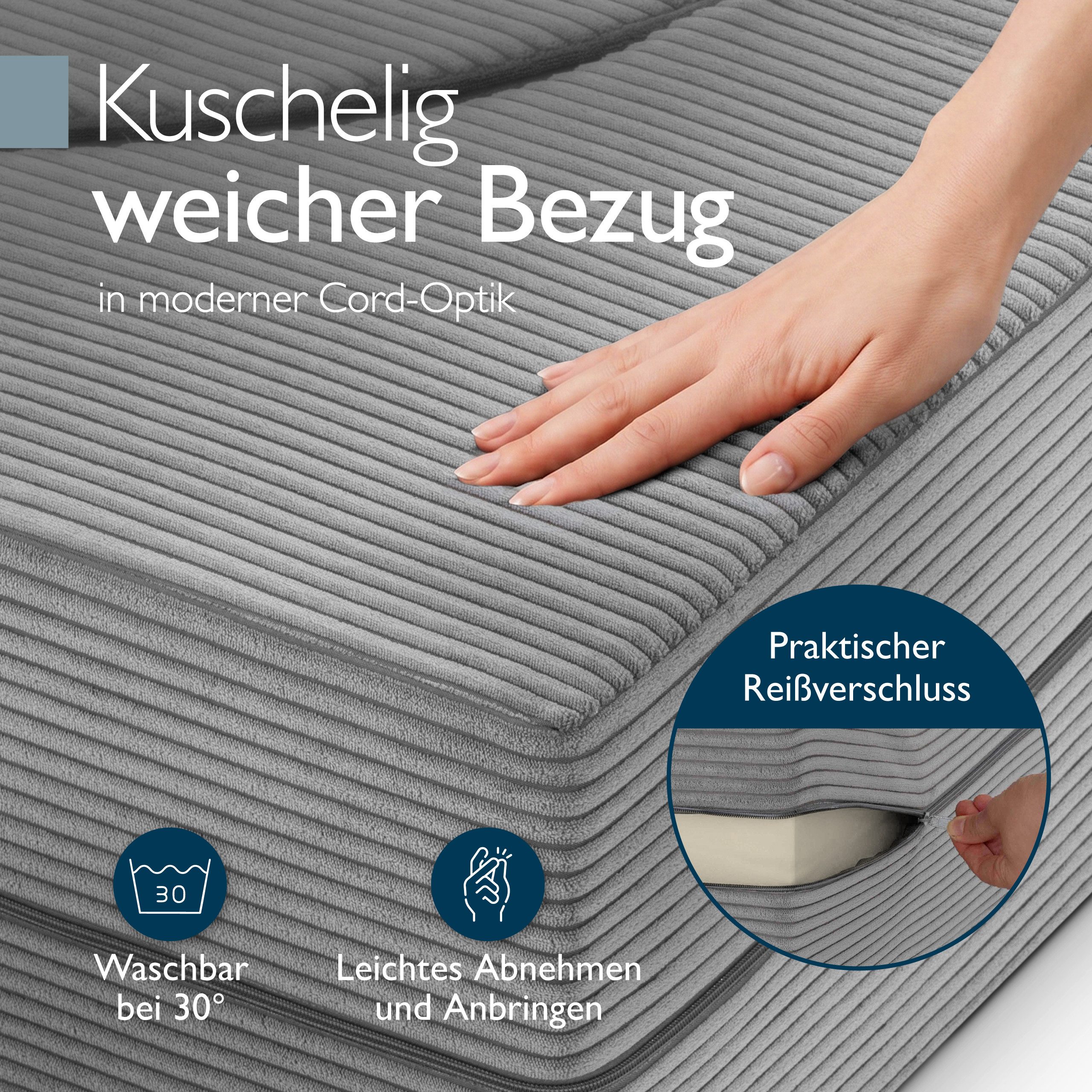 Beautissu Sofa Gästesofa Leova 200x90x30cm Hellgrau, Klappsofa 2-Sitzer Bodensofa Schlaffunktion Faltbares Bettsofa