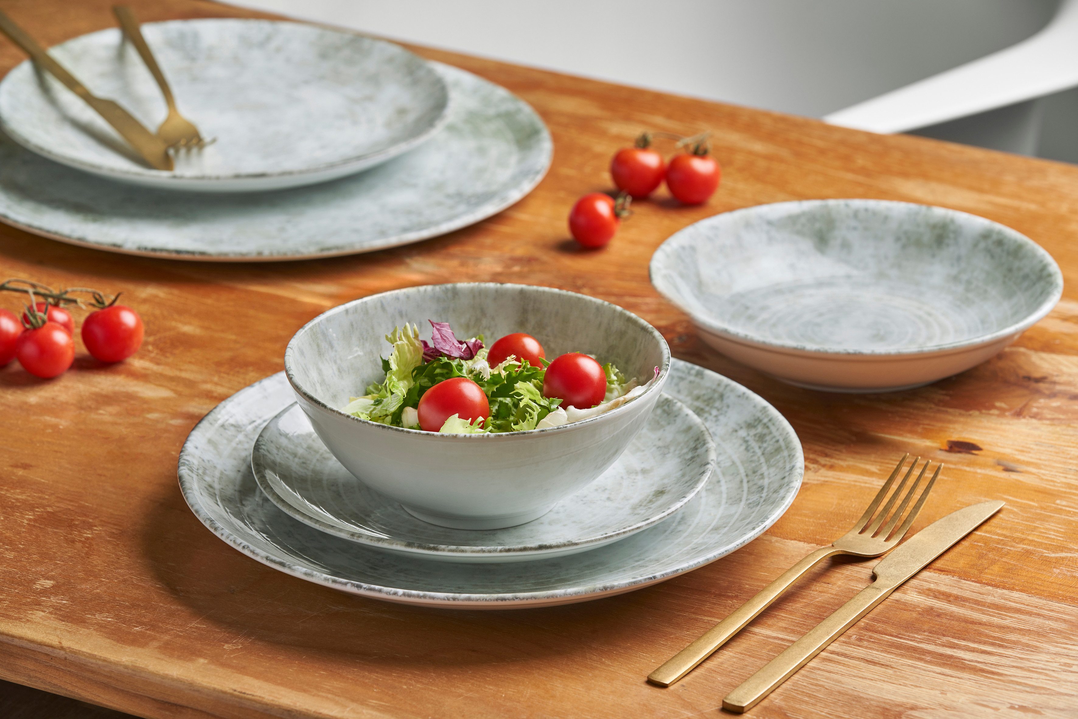 van Well Speiseteller Korfu, flacher Teller 28 cm, 6 Stück, (6 St), mit Digitaldruck, spülmaschinen- und mikrowellengeeignet