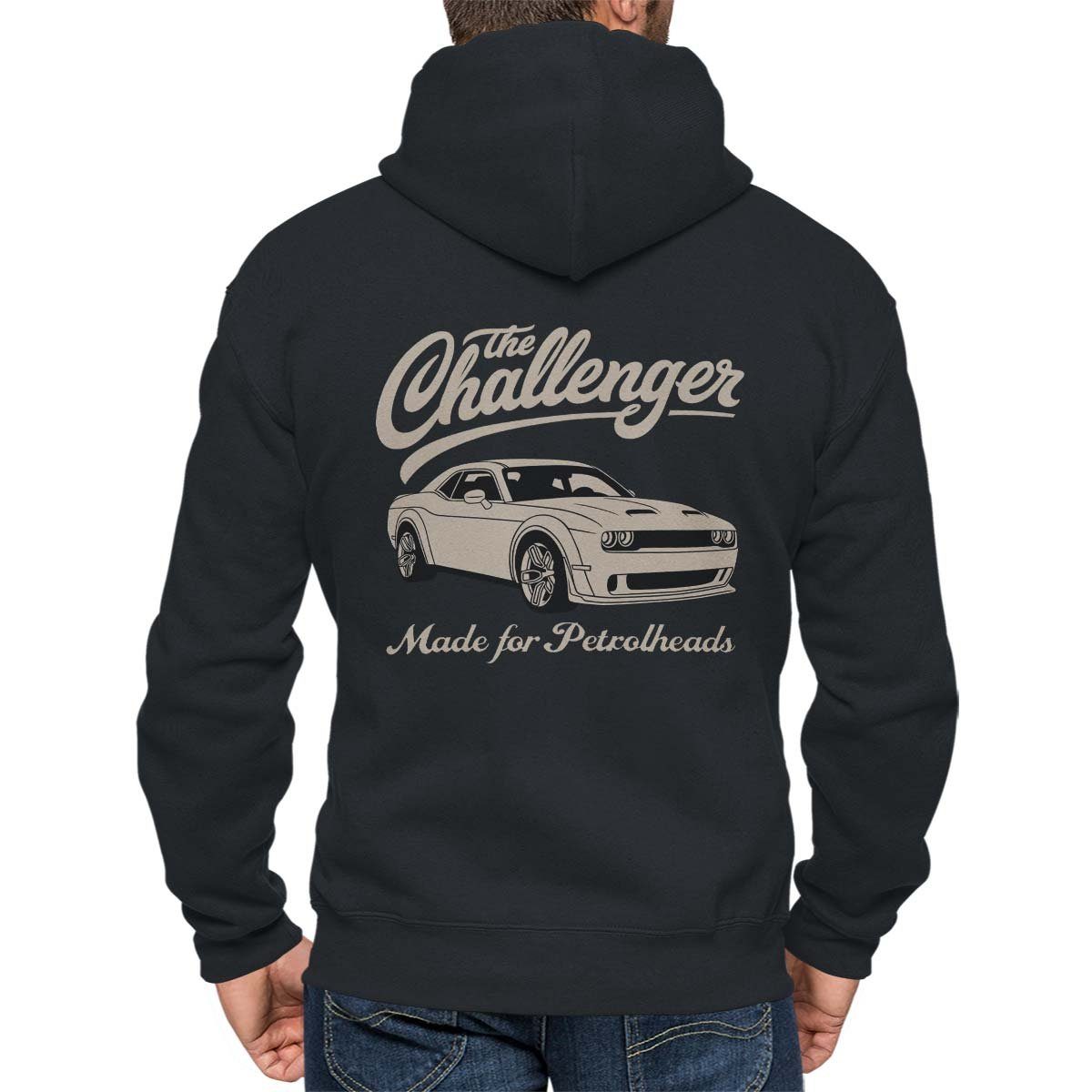 Rebel On Wheels / The Auto Zip mit US-Car Kapuzenjacke Challenger Kapuzensweatjacke Hoodie Motiv Schwarz
