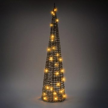 ECD Germany Weihnachtsfigur LED Pyramide Lichterkegel Weihnachten Leuchtpyramide Lichtpyramide, 2er Set Warmweiß 40cm-20LEDs/80cm-40LEDs Gold Metall mit Timer