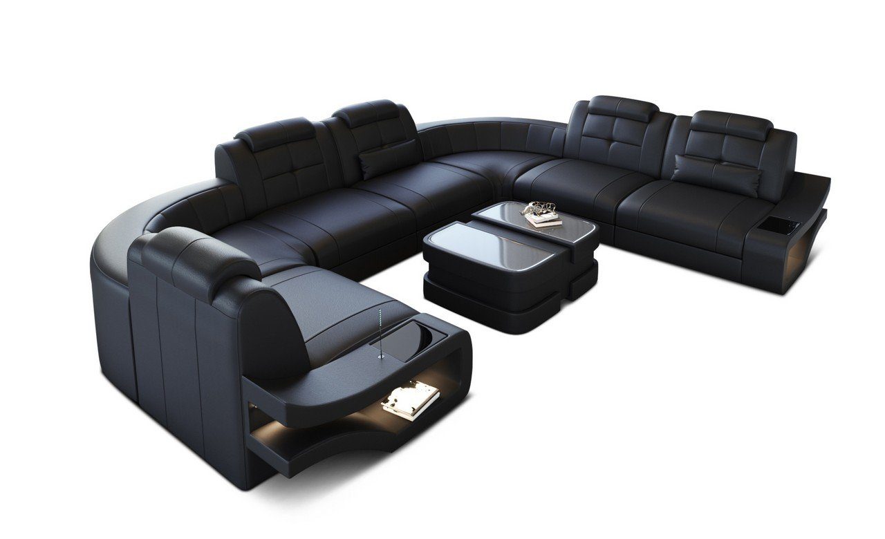 Sofa Dreams Wohnlandschaft Leder Sofa Form U Elena U-Form mit LED-Beleuchtung Ledersofa, Ledersofa Couch