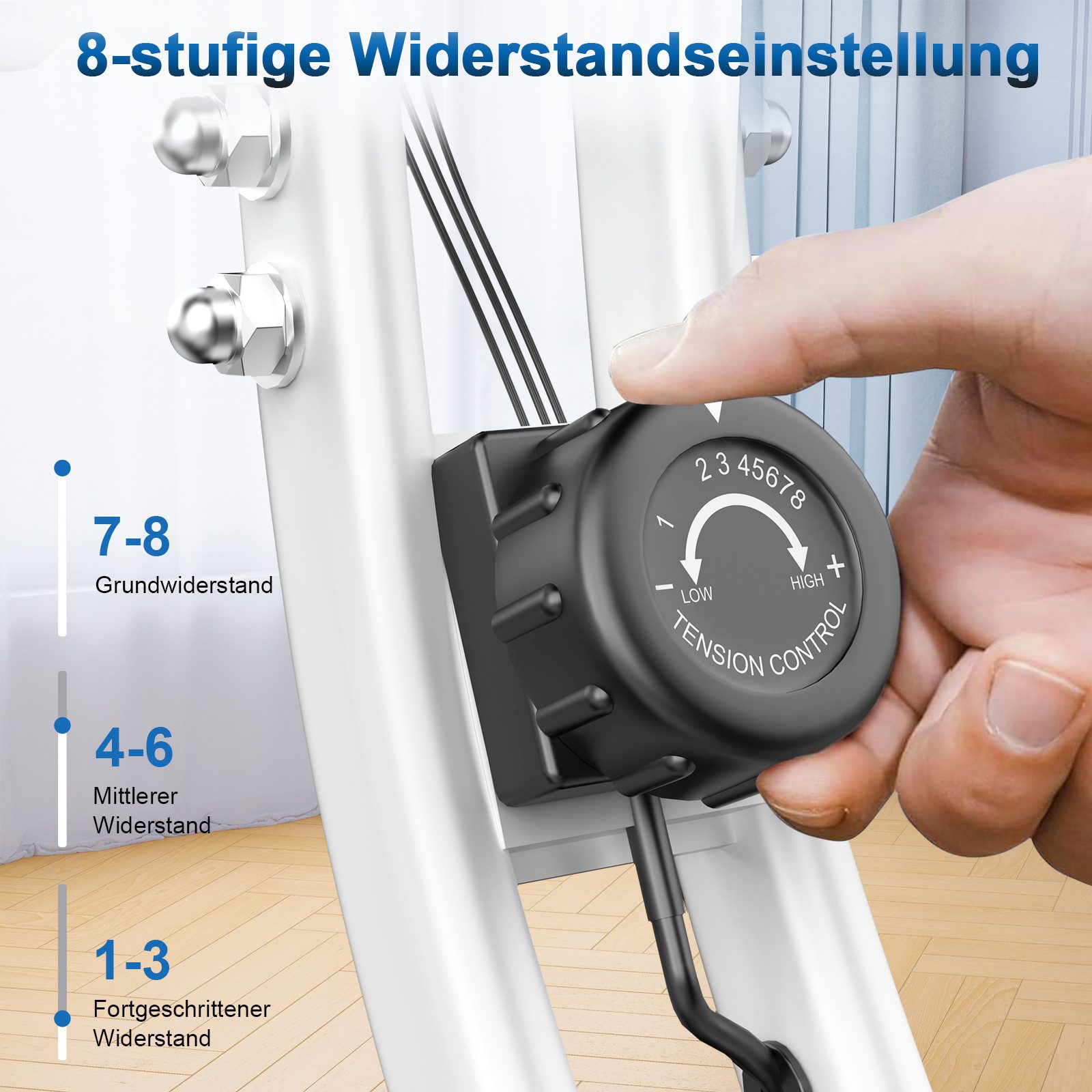 Gywowken Heimtrainer Fahrrad Klappbar für Zuhause, 4-in-1 faltbarer Heimtrainer (LCD-Display, Handpulssensoren, Integrierte Transporträder), mit 8 Stufen verstellbarem Magnetwiderstand, klappbarer Heimtrainer
