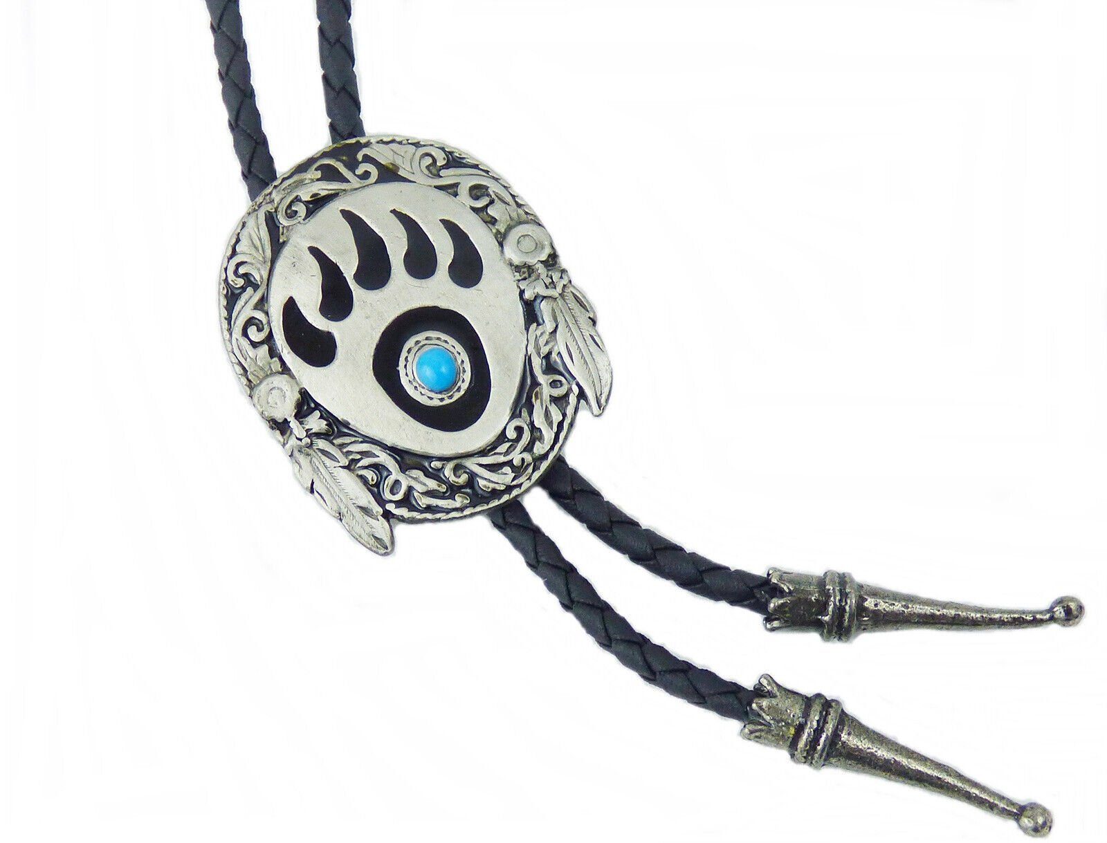 Westernlifestyle Krawatte Bolo Tie Bärentatze mit Federn