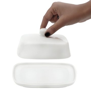 Belle Vous Aufbewahrungsdose Weiße Keramik Butterdose mit Griff und Deckel, White Ceramic Butter Dish with Handle and Lid