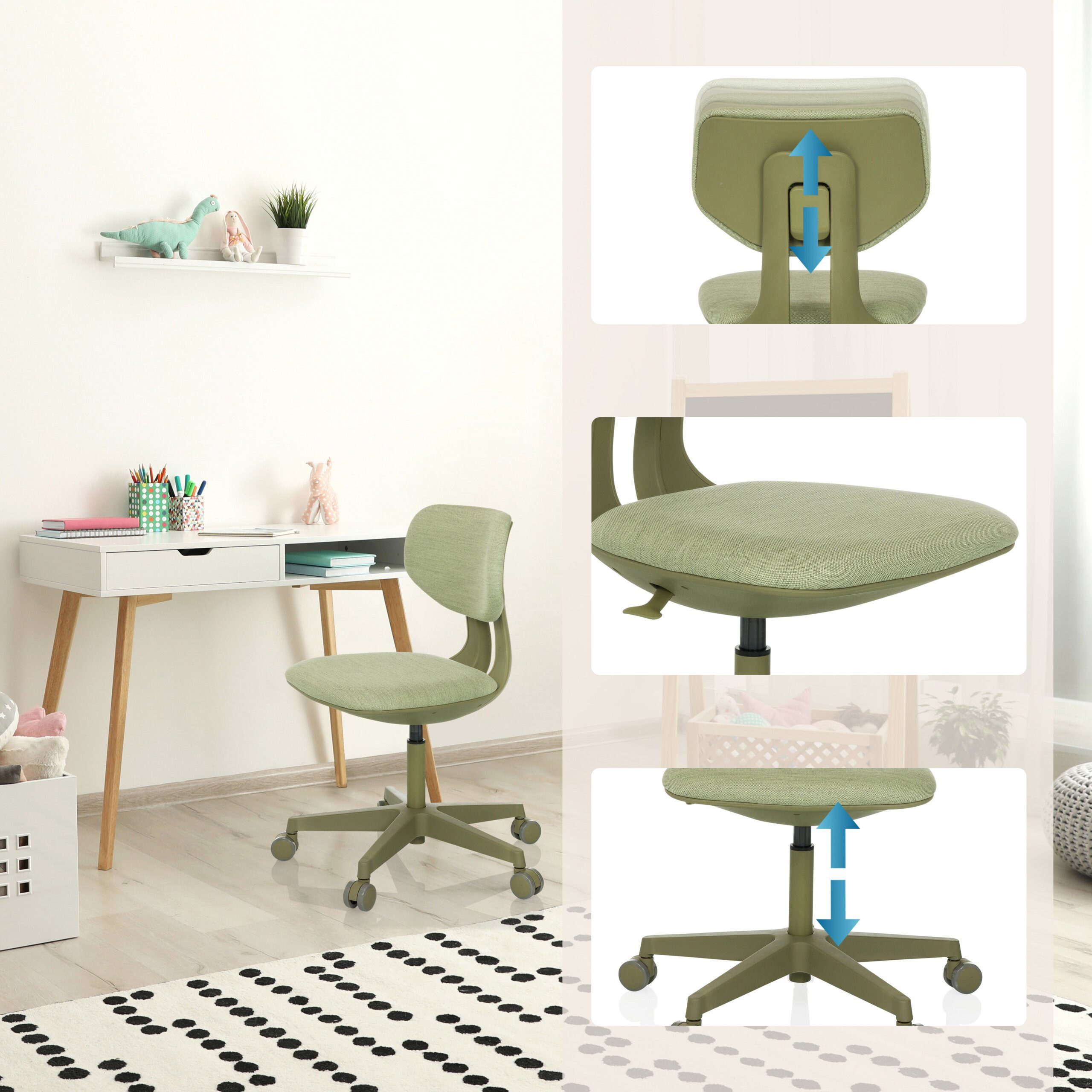 hjh OFFICE Drehstuhl Kinderdrehstuhl Kid Colore Stoff ohne Armlehnen (1 St), Kinder Bürostuhl mitwachsend, ergonomisch