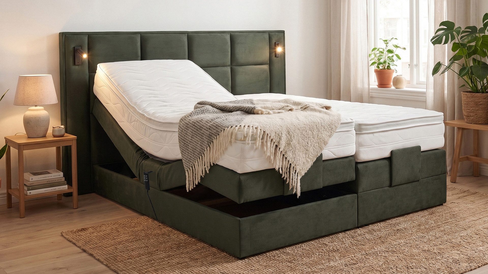 PAARA Boxspringbett elektrisch verstellbar mit LED Beleuchtung inkl. Matratze und Topper, mit einzigartigem Belüftungssystem