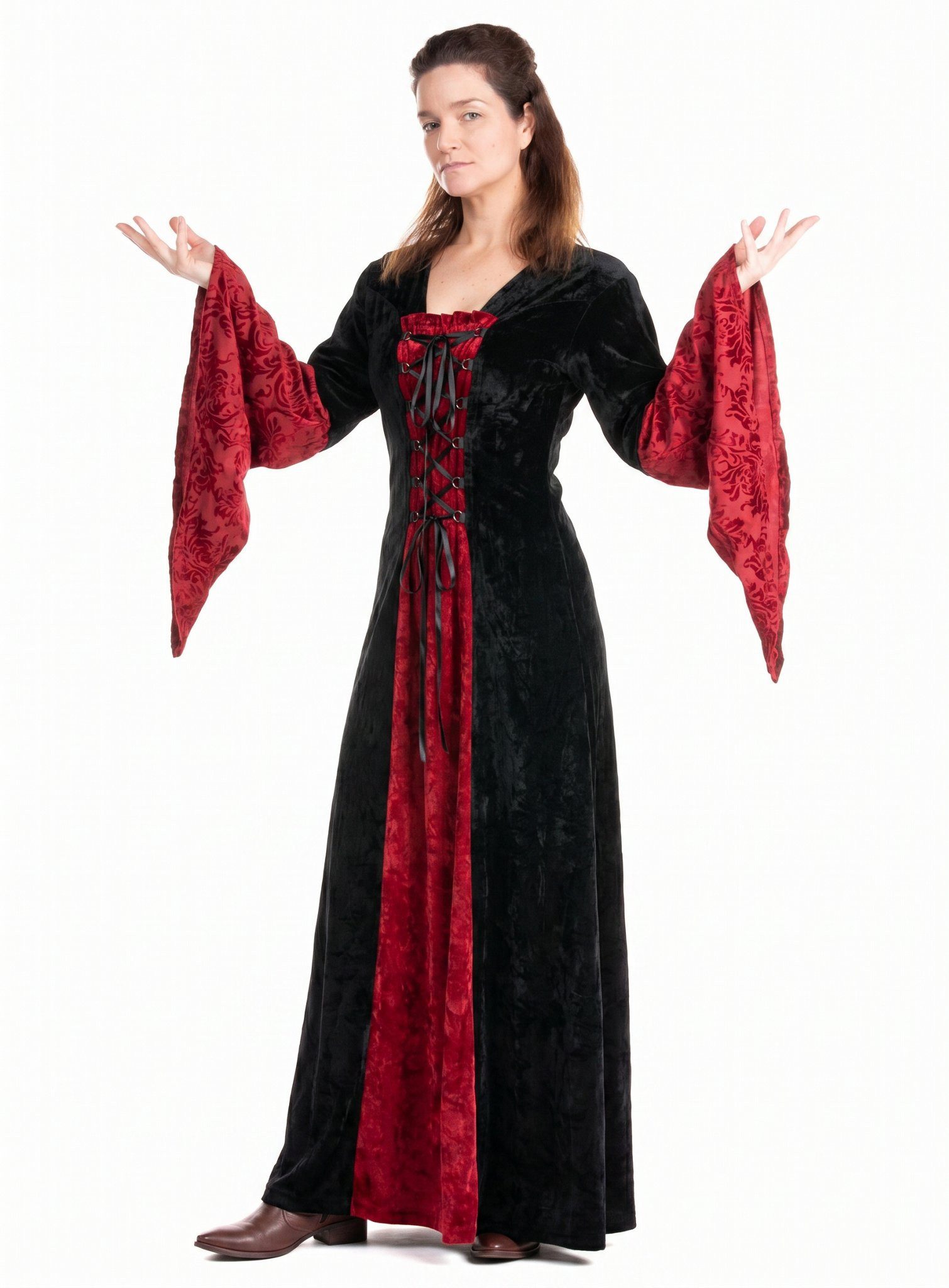 Metamorph Hexen-Kostüm Magierin Samtkleid schwarz-rot, Hochwertige und authentische Mittelalterkleidung zu unschlagbar günst