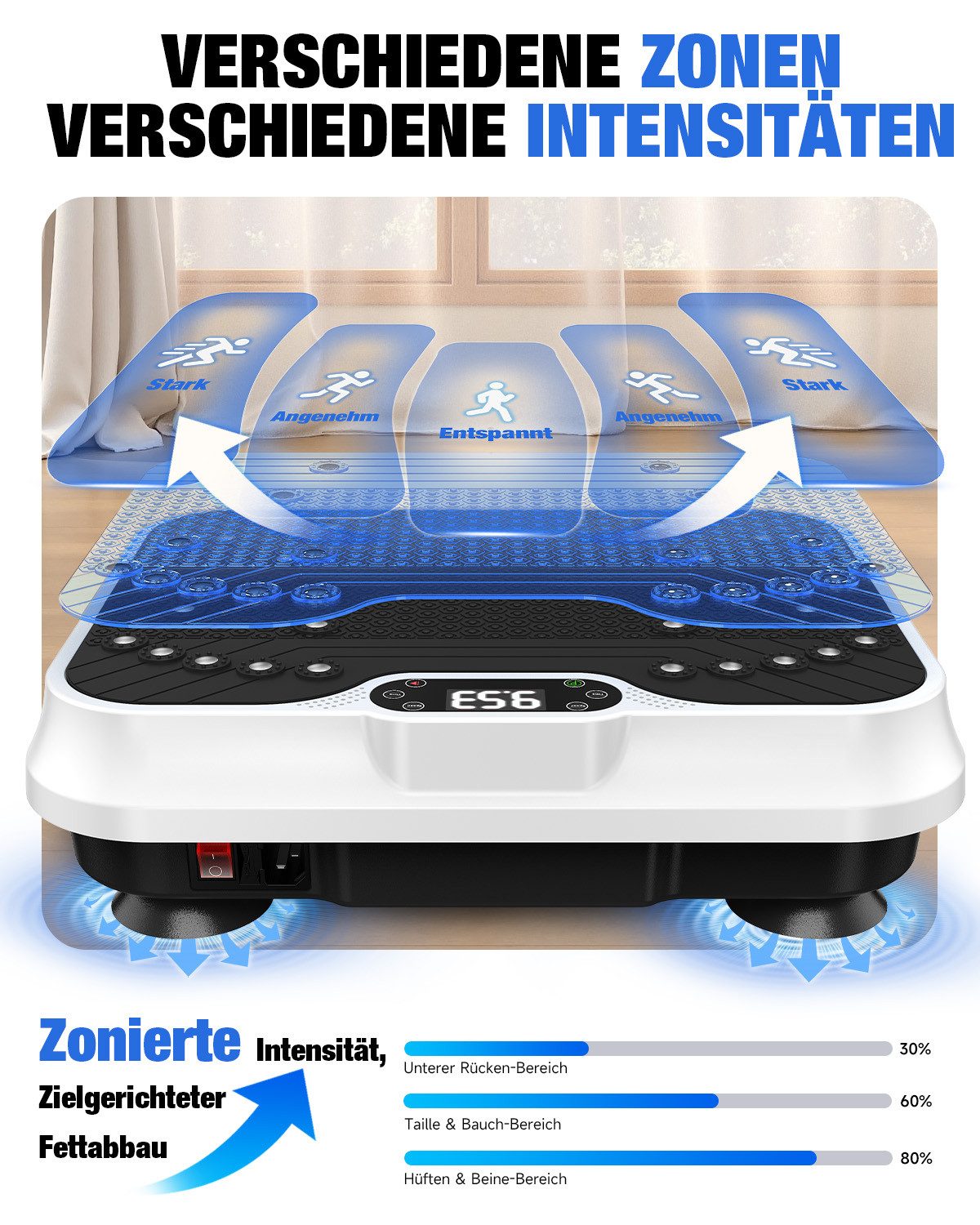 Dskeuzeew Vibrationsplatte mit leisem Motor – 250 Stufen – 9 voreingestellte Modi, 200 W, 250 Intensitätsstufen, Fitnessgerät mit Fernbedienung – LCD-Display –  – Bild 4 von 5