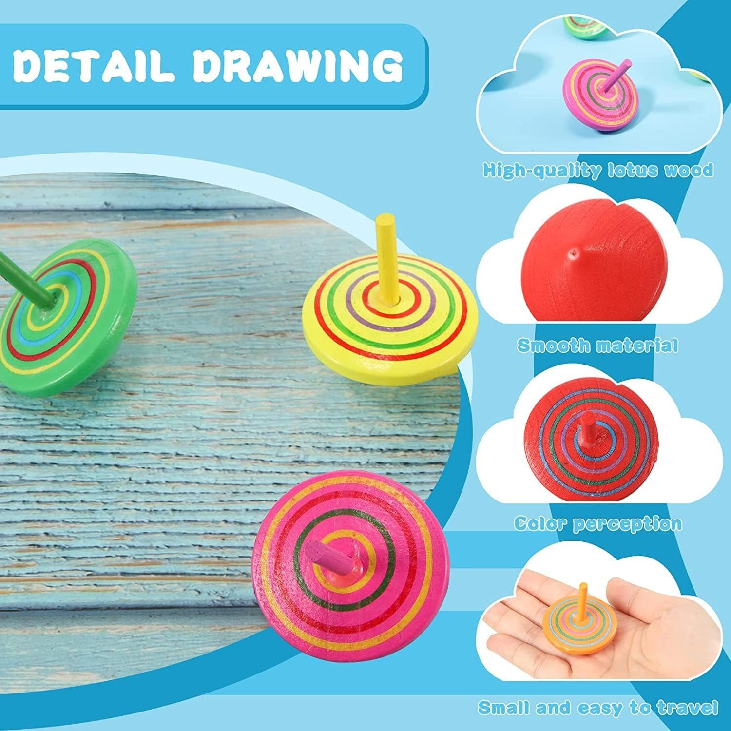 FELIXLEO Lernspielzeug 30er Holzkreisel Kinder Spielzeug Mitgebsel Party Geschenk (1-St)