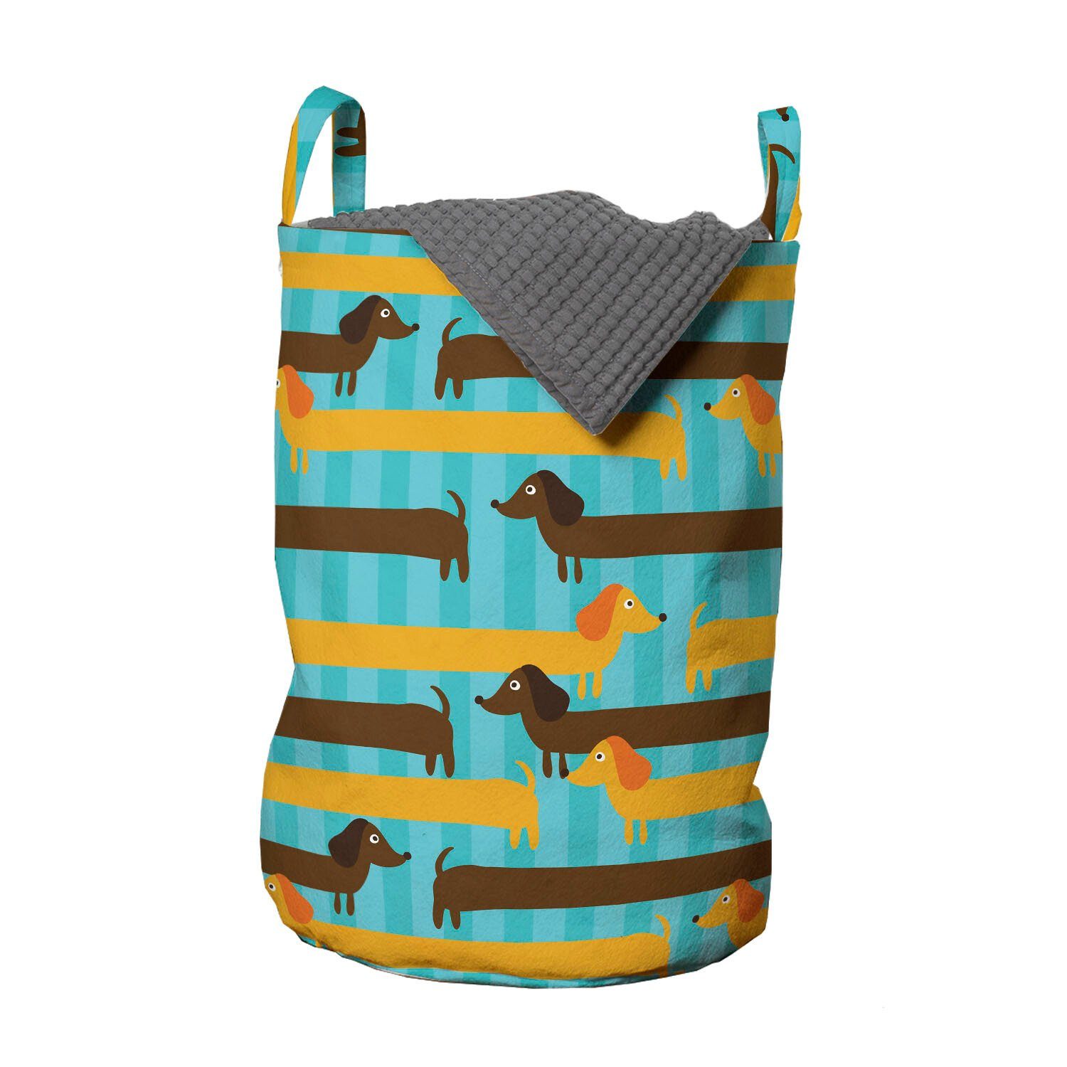 Abakuhaus Wäschesäckchen Wäschekorb mit Griffen Kordelzugverschluss für Waschsalons, Hunde Blauer Hintergrund Dackel Hunde