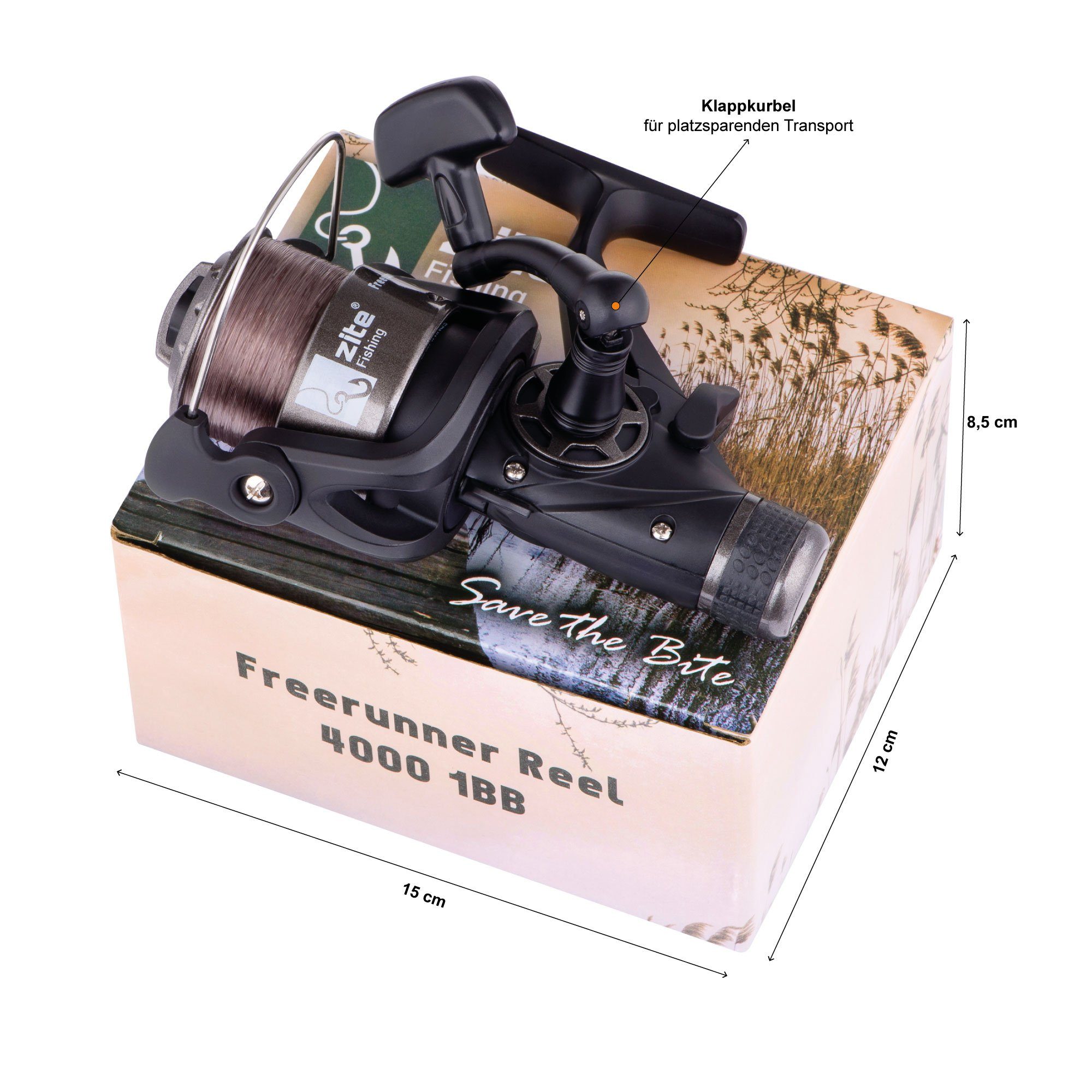Zite Spinnrolle Freilaufrolle mit monofiler Schnur bespult - Karpfen- & Zanderrolle)