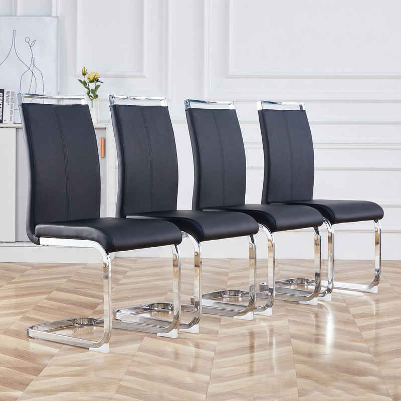 REDOM Freischwinger 4er Schwingstuhl Kunstlederstuhl Esszimmerstuhl (Polster Stuhl Set nur 4 Stühle ohne Esstisch)