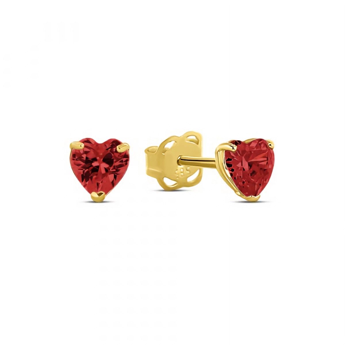 Paar Ohrstecker 585er Gelbgold Ohrstecker Herz Zirkonia rot