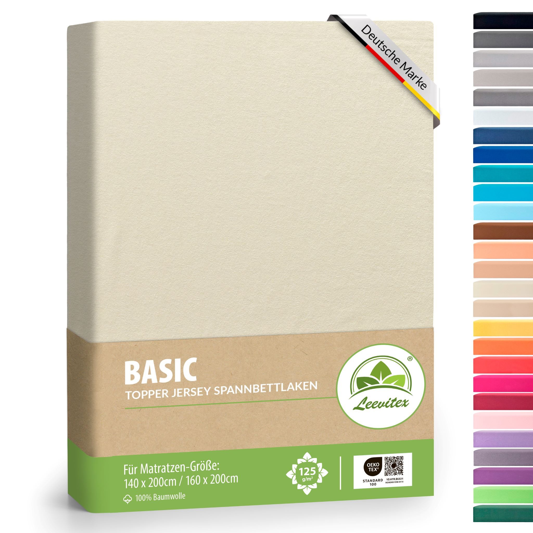 leevitex® Spannbettlaken für Topper – weich, anschmiegsam, pflegeleicht & ideal zum Wohlfühlen, Gummizug: Rundum-Gummizug, 100 % Baumwolle, Oeko-Tex, 18 cm Steghöhe