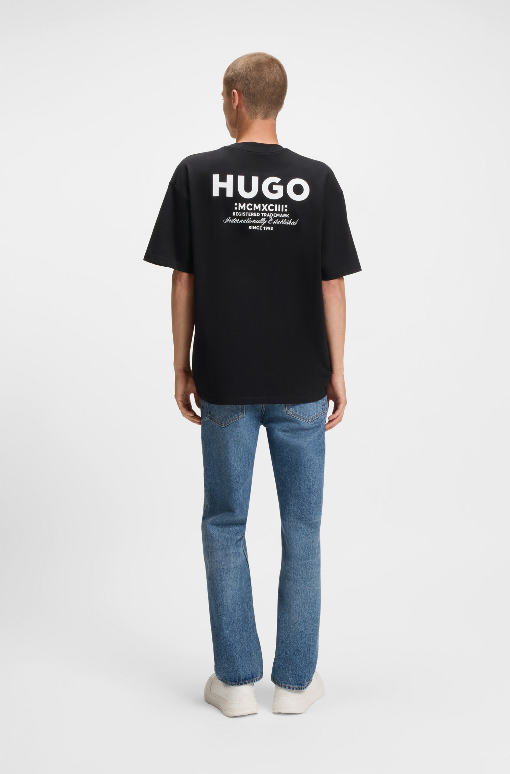 HUGO Blue T-Shirt Nalono mit Logodruck, Oversized Look mit Backprint