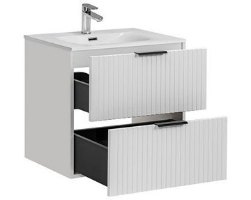 einfachgutemoebel Waschtisch-Set Badezimmer Waschplatz Blanchette 60cm, Einbauwaschbecken, weiß-eiche, (Badmöbel Set, 1-St., Waschtisch Unterschrank mit Becken)