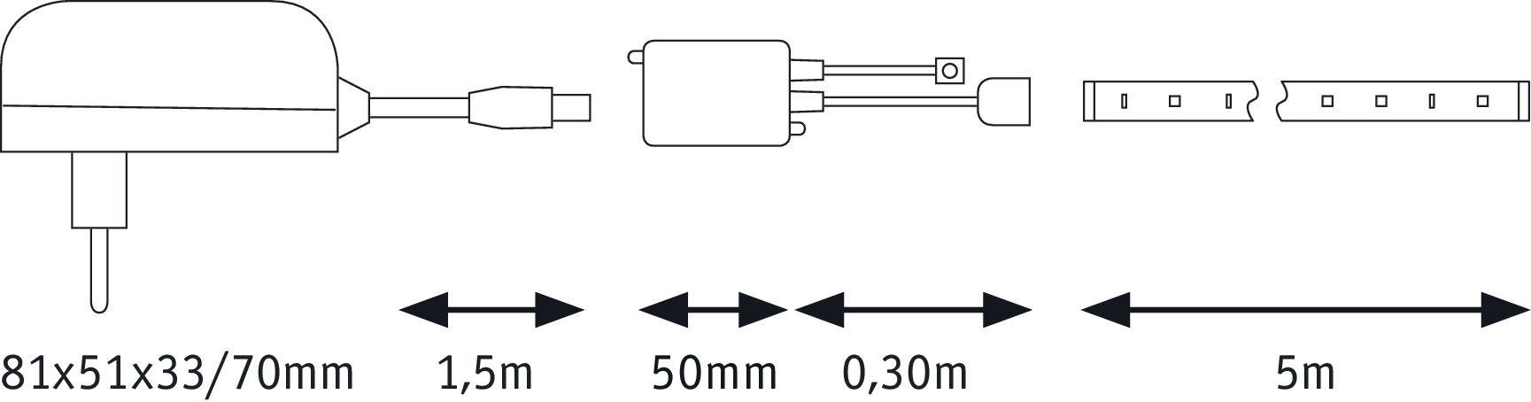 Paulmann LED-Streifen 20W, Kst 230/12V, DC, Metall, Strip, SimpLED 1-flammig, RGB FN 5m, Set Weiß