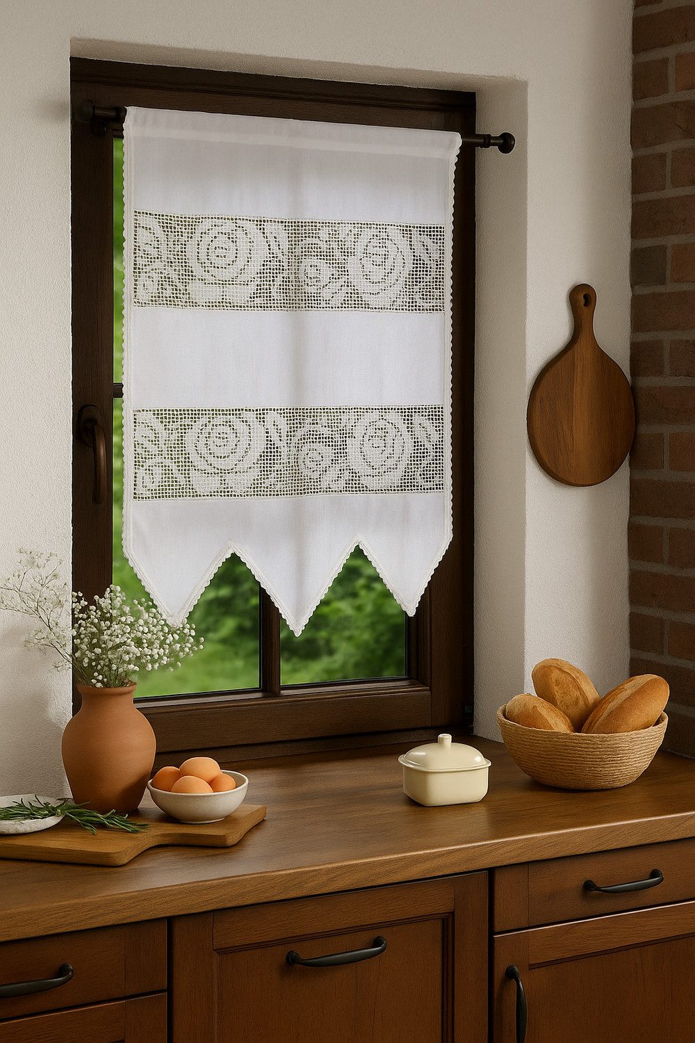 HOSSNER - ART OF HOME DECO Scheibengardine 45x75 cm (1 St), blickdicht, Baumwollmischung, Vintage, Romantische Stickerei