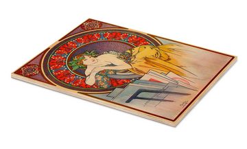 Posterlounge Holzbild Alfons Mucha, Frau mit Bildersammlung, Büro Malerei