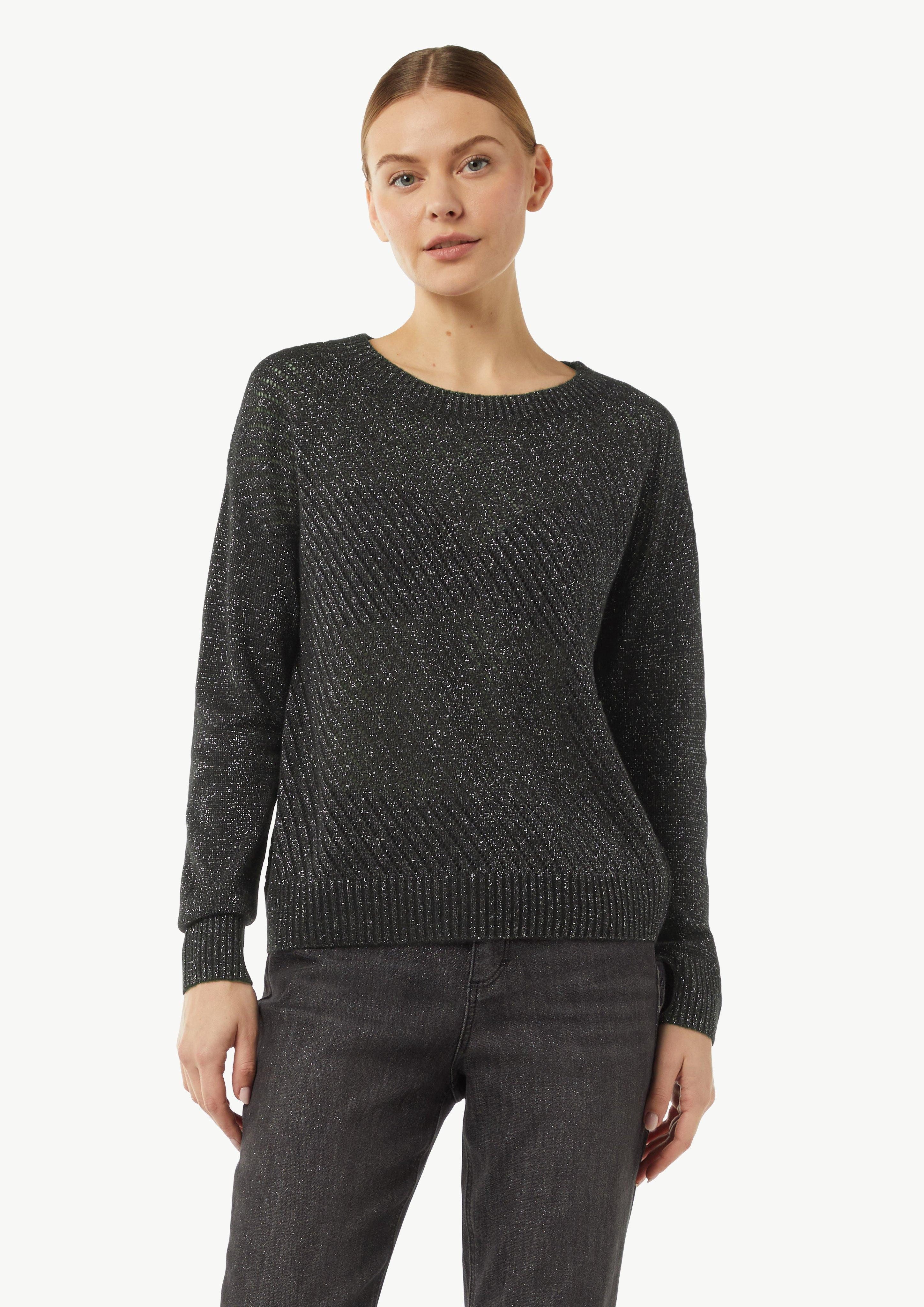 Langarmshirt Strickpullover mit Ajourmuster mit Glitzergarn
