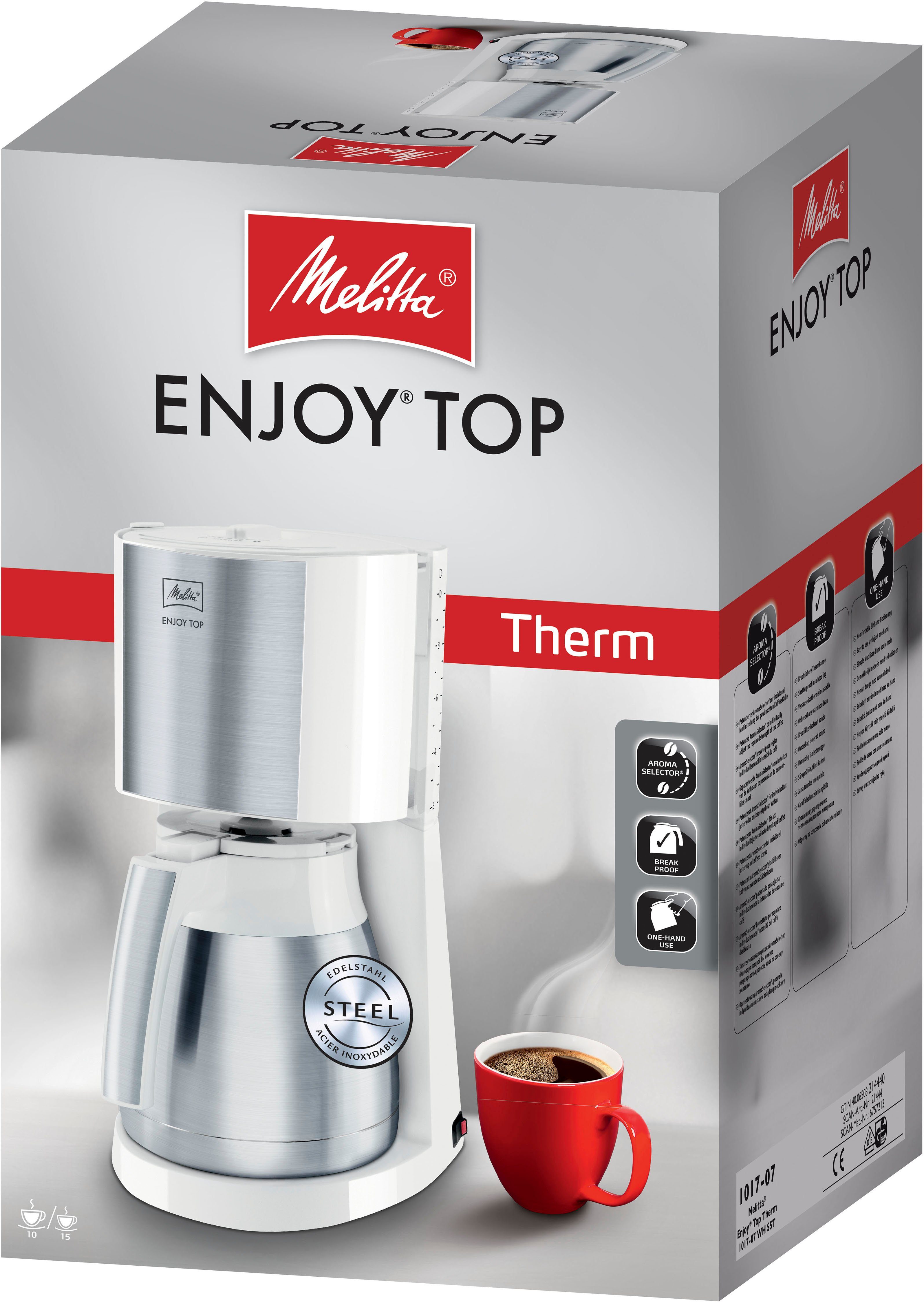 Melitta Filterkaffeemaschine Enjoy® Top Therm 1017-07 weiß, 1,25l Kaffeekanne, Papierfilter 1x4, mit Thermkanne aus Edelstahl