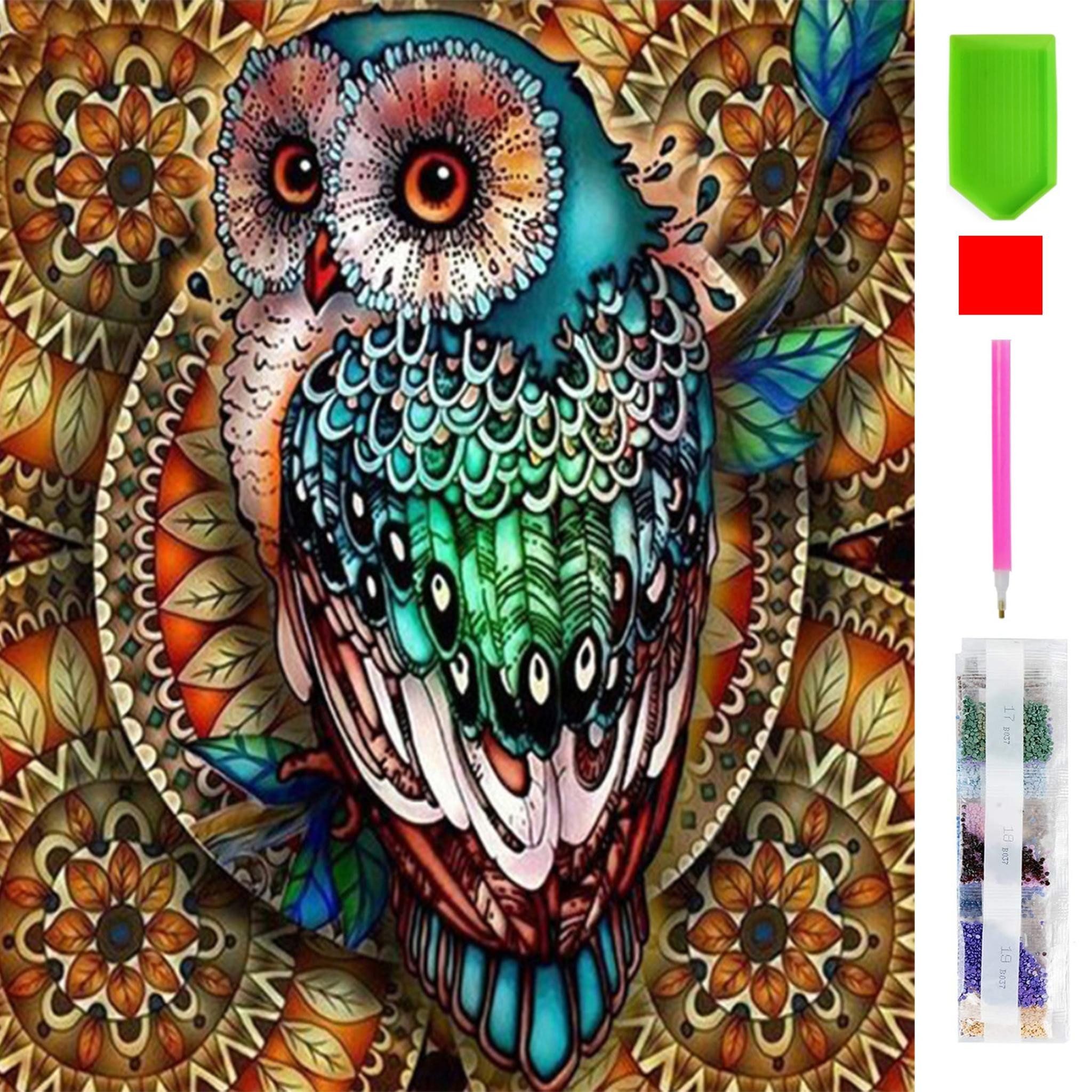 Realb2b Malen nach Zahlen 5d Diamond Painting Eule Funkelnd Malen nach Zahlen 30x40cm (Komplettset für 5D Diamond Painting inklusive Leinwand, Diamanten und Werkzeugen, Diamond Painting Set mit Zubehör für DIY-Kreativität und Entspannung), 30x40cm 5D Diamond Painting mit präziser Klebeschicht & Zubehör